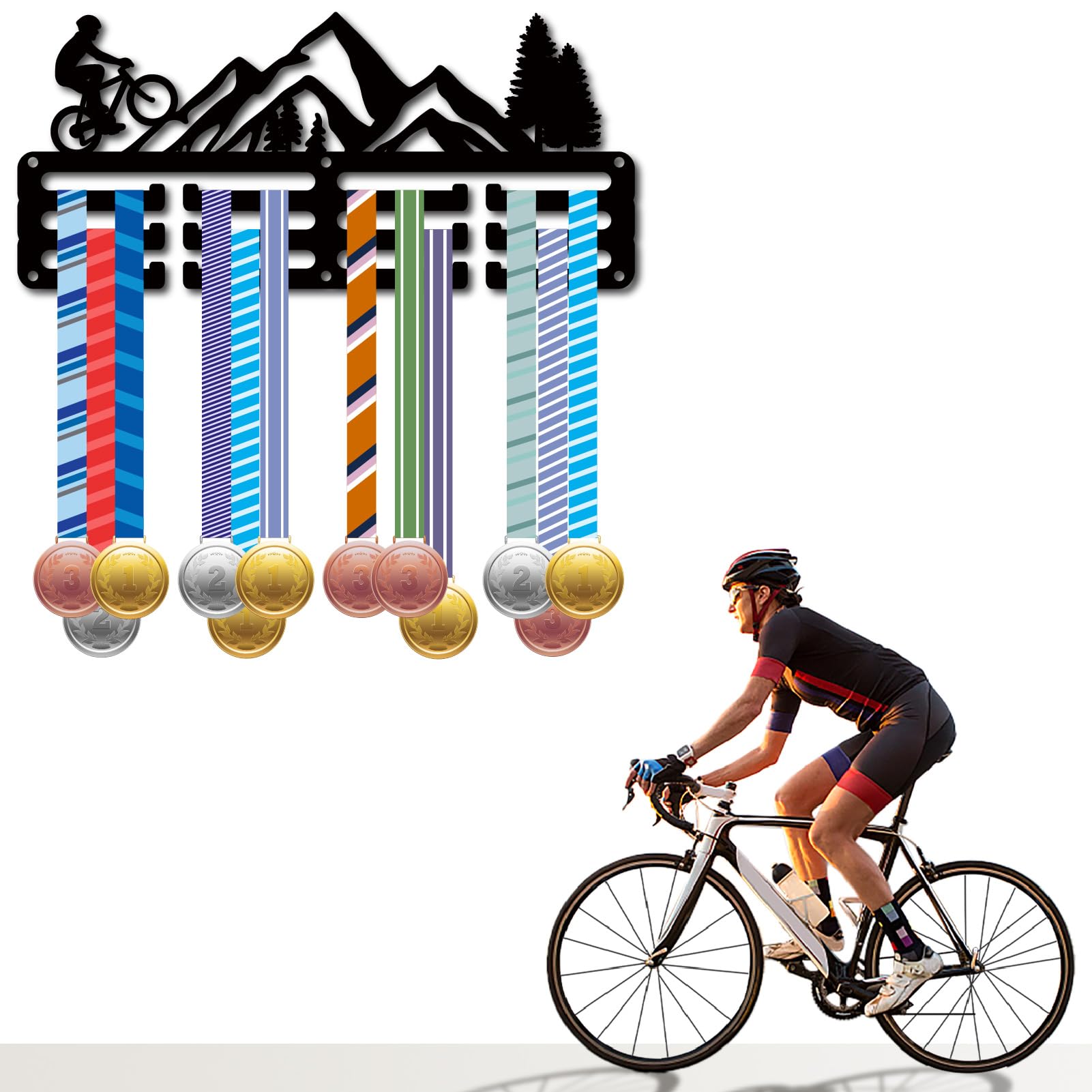 CREATCABIN Soporte Medallas Ciclismo Colgadores Metal Negro 29x13cm