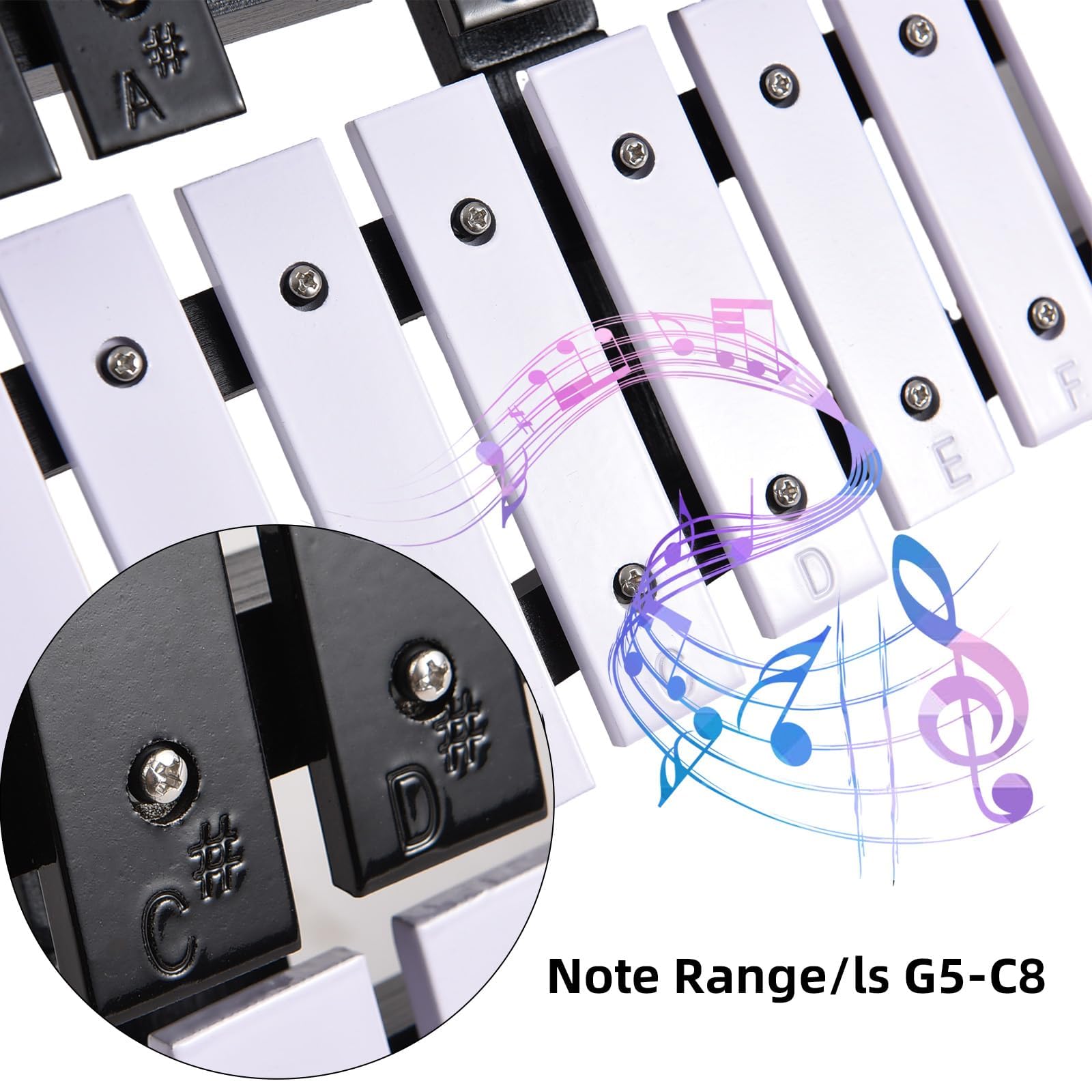 Ejoyous Xylophone, 30 Notes Cadre en Bois Tiges en Aluminium Xylophone Pliant avec Sac 2 Maillets, pour étudiants Débutants (Noir Blanc)