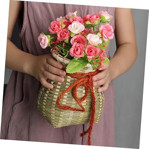 Miniatura 5 de STOBAZA 2 Pcs Bamboo Basket Laundry Basket Wicker Foraging Basket Backpack Bamboo Woven Basket Rattan Vase Seagrass Vase Fish Storage Basket Hand