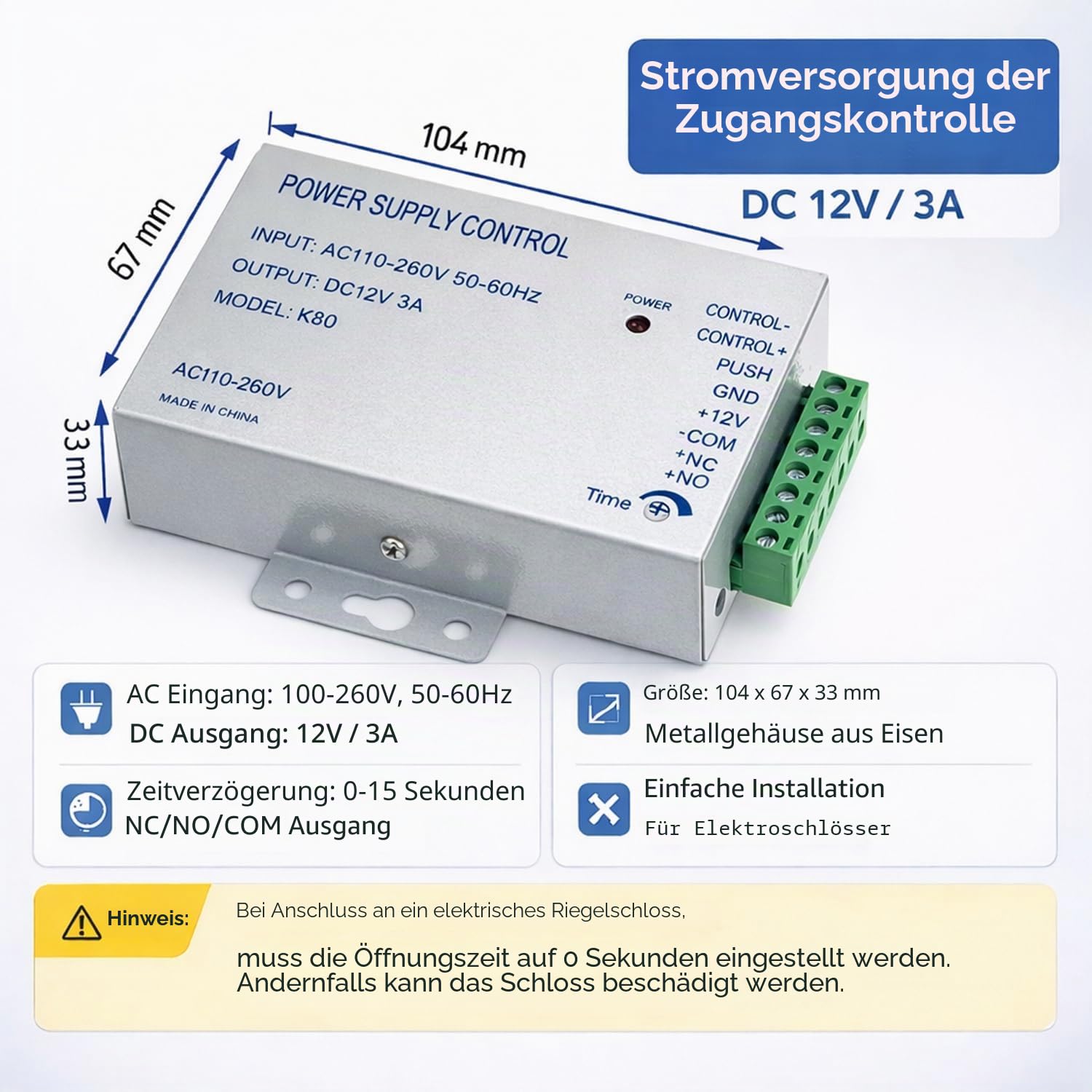 Tuya WiFi Zutrittskontrollsystem Set mit Codeschloss – IP68 Codetaster, 4 Öffnungsarten mit App-Fernsteuerung, 125kHz, DC12V, WG26/34, inkl. Netzteil,Exit-Taster,Klingel,Elektrotüröffner, 10RFID Tags
