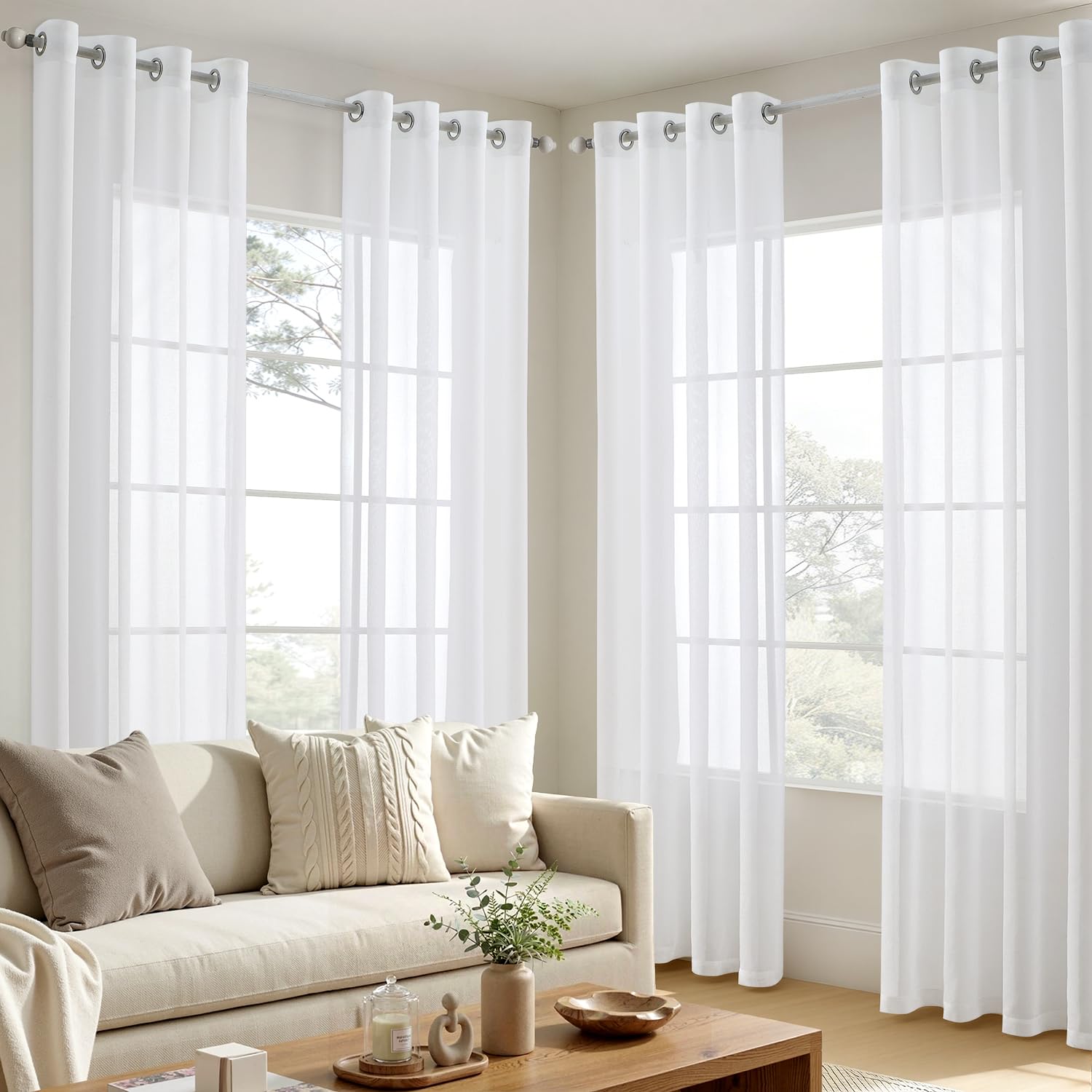 EMEMA Sheer Voile Vorhang mit Ösen Transparente Gardine aus Voile Polyester Ösenschal Transparent Wohnzimmer Luftig Dekoschal für Schlafzimmer