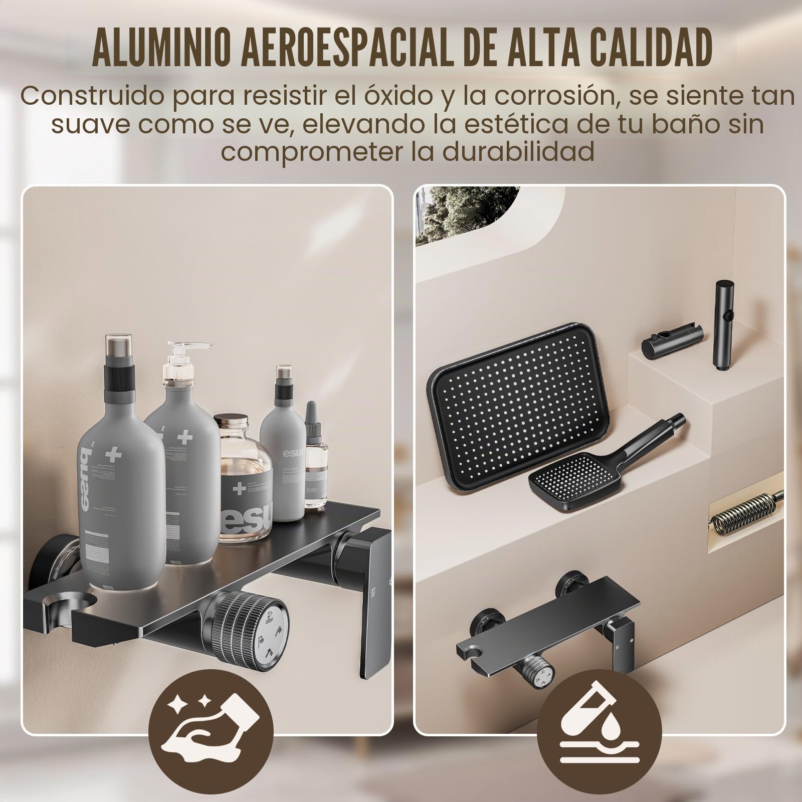Bostar Columna Ducha con Grifo, 4 Modos Cabezal de Ducha de Lluvia Cabezal de Ducha ABS Altura Regulable 65-105cm