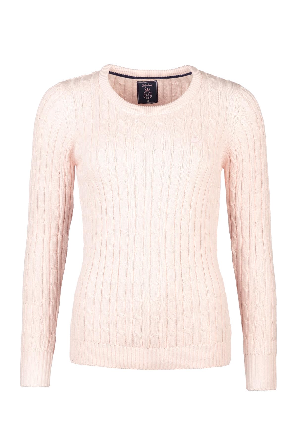 Ladies Crew Neck Cable Knit Jumper Womens Chunky Knitted Jumper Pullover Sweater (UK, Numeric, 8, Regular, Regular, Soft Pink)