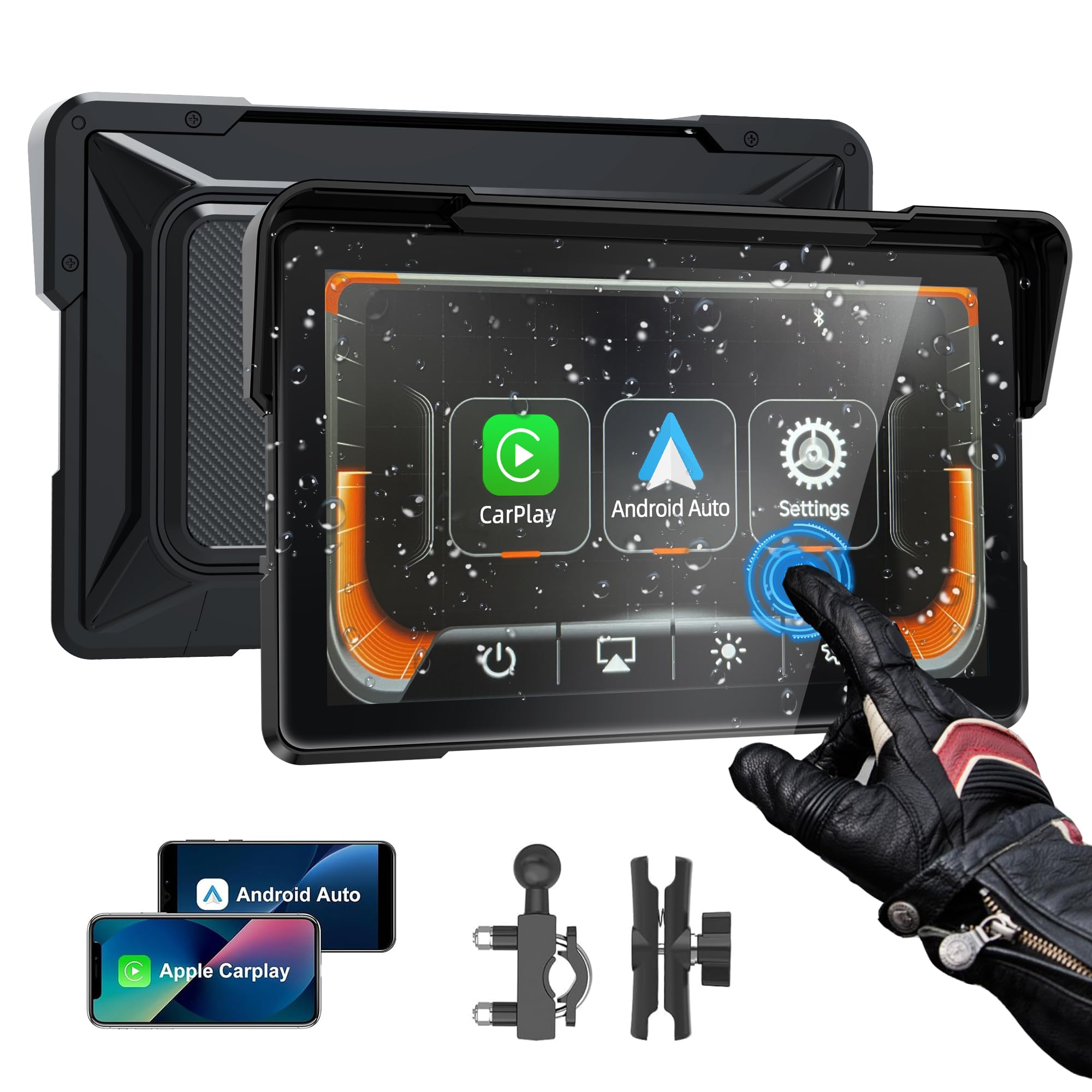 PARKVISION 7-Inch Waterproof Motorcycle Sat Nav Motorbike Carplay Screen with Wireless Apple CarPlay & Android Auto – Bluetooth Touchscreen Display Motorbike Carplay Screen