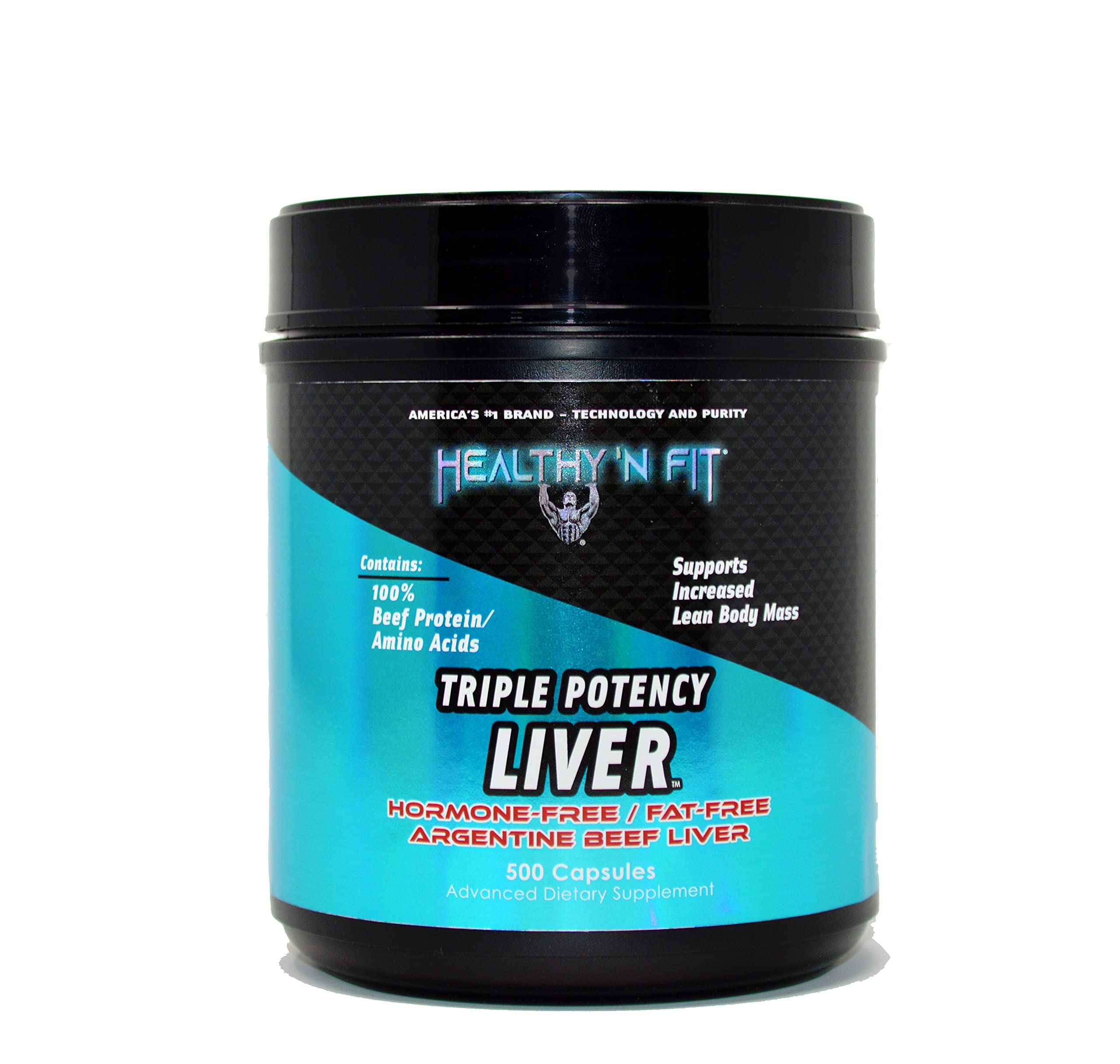 Healthy 'N Fit Triple Potency Liver (500 Capsule Mega-Value) - Pure Argentine Desiccated Beef Liver. Grass Fed, Hormone Free, Pasture Raised, No Fillers.