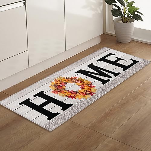 Miniatura 5 de Juego de 2 alfombras y tapetes de cocina de Acción de Gracias, hojas de flores, pájaros en rama, tapetes de cocina para piso, alfombras