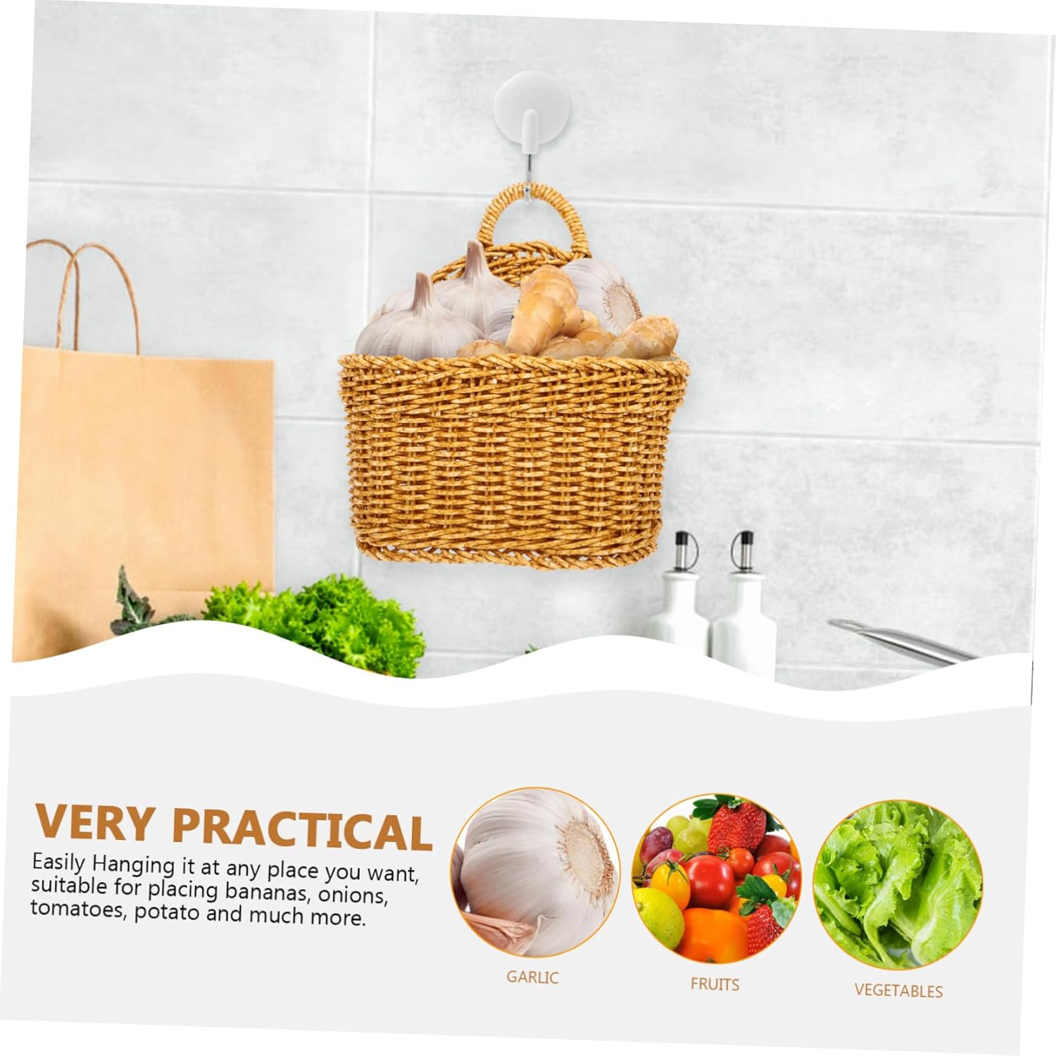 3pcs Hanging Fruit Basket Kitchen Vegetable Holder Jute Wall Basket Storage Jute Hanging Produce