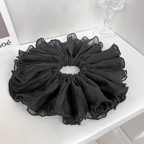 Miniatura 3 de 1 paquete de coleteros de malla de gran tamaño para mujer, elegantes coleteros de encaje negro o blanco para un aspecto moderno, soportes elásticos