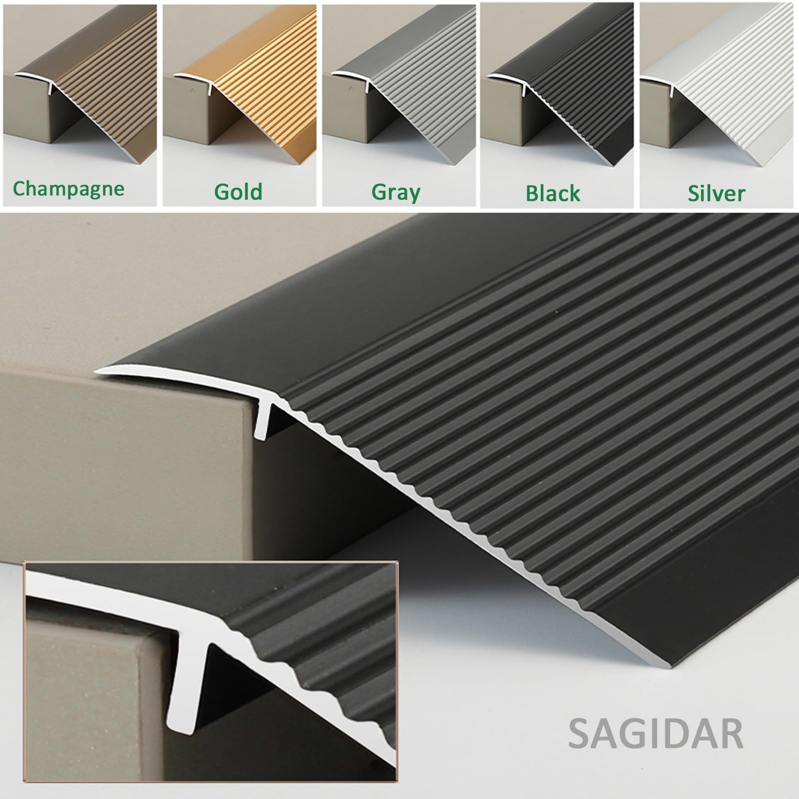 SAGIDAR Baguette Recouvrement Large 10cm, Bande Transition pour Sol Irrégulier, Surface Lisse, Facile À Installer, Convient pour Une Pente De Seuil De 1.5-4.5cm, Raccordement D'espace