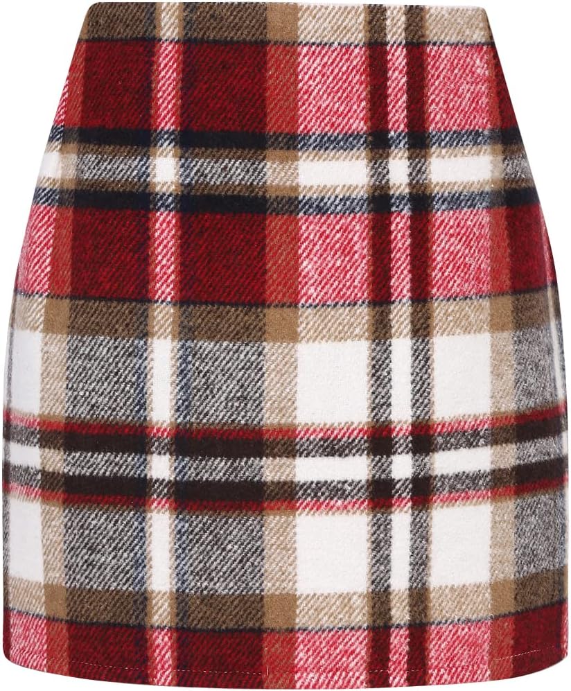 MywinwayPlaid Mini Skirt for Women Fall Winter High Waist A Line Bodycon Pencil Fall Skirts