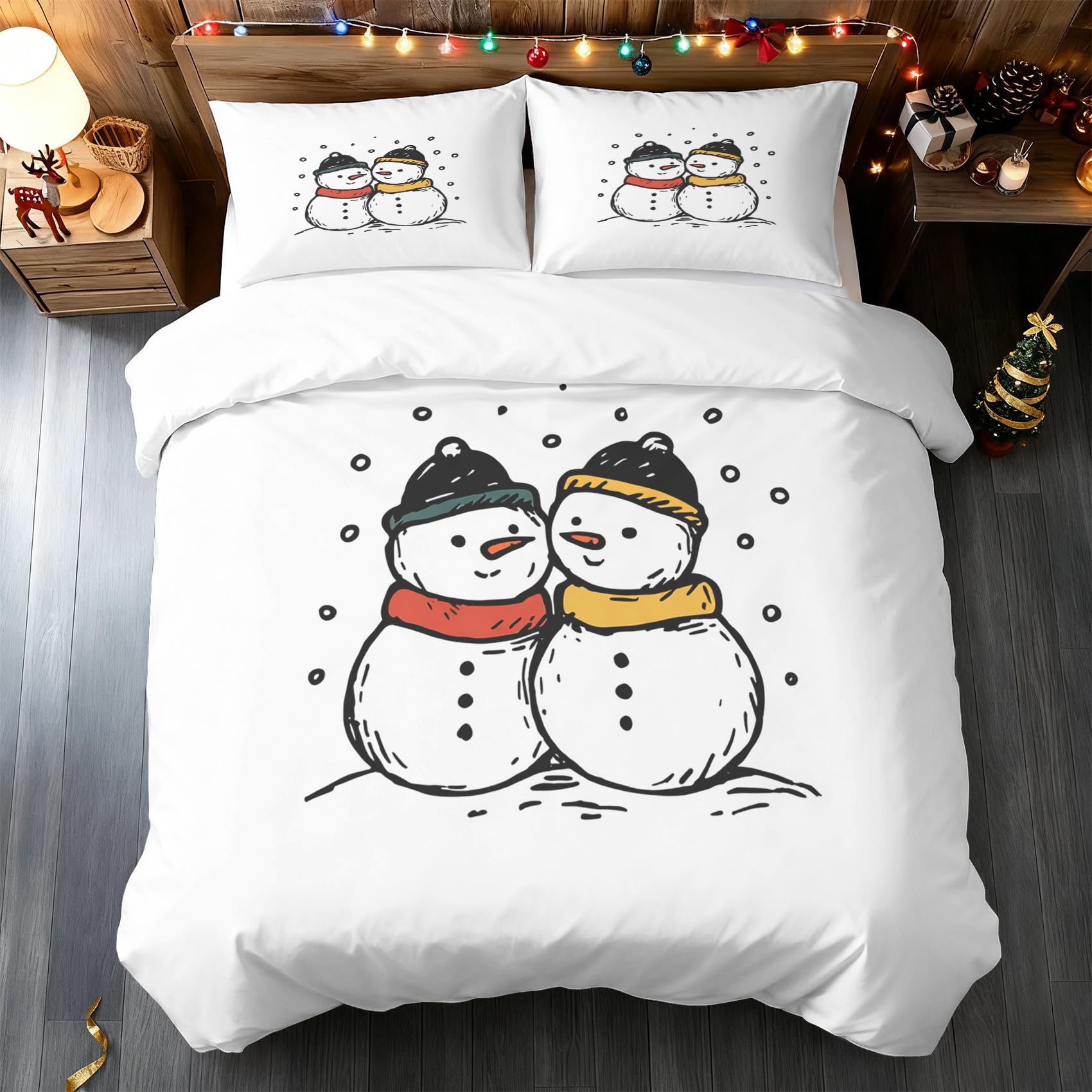Housse de couette 220x240 bonhomme de neige fermeture éclair anti-glissement L-32