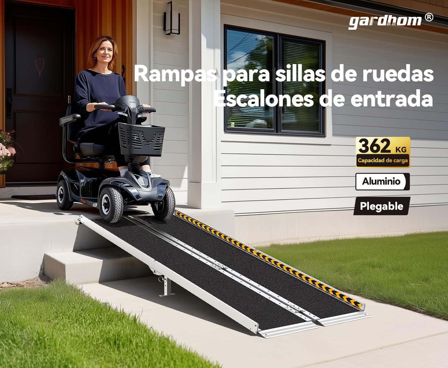 gardhom Rampas para sillas de Ruedas de 305 cm, Extra Anchas de 72 cm, Plegable, portátil, Antideslizante, de Aluminio, para umbral de Puerta, escalones, escaleras, Capacidad de Carga de 362 kg