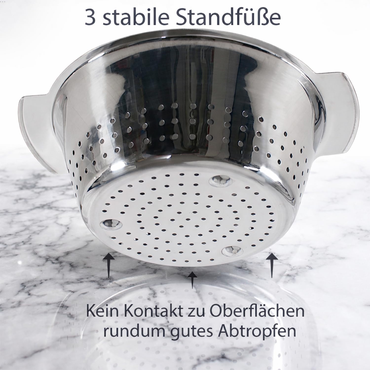 Colador para ensaladas, colador de cocina, colador de acero inoxidable, colador de pasta | diámetro de 24 cm, colador de verduras, colador de verduras, apto para lavavajillas, 2 asas, colador de