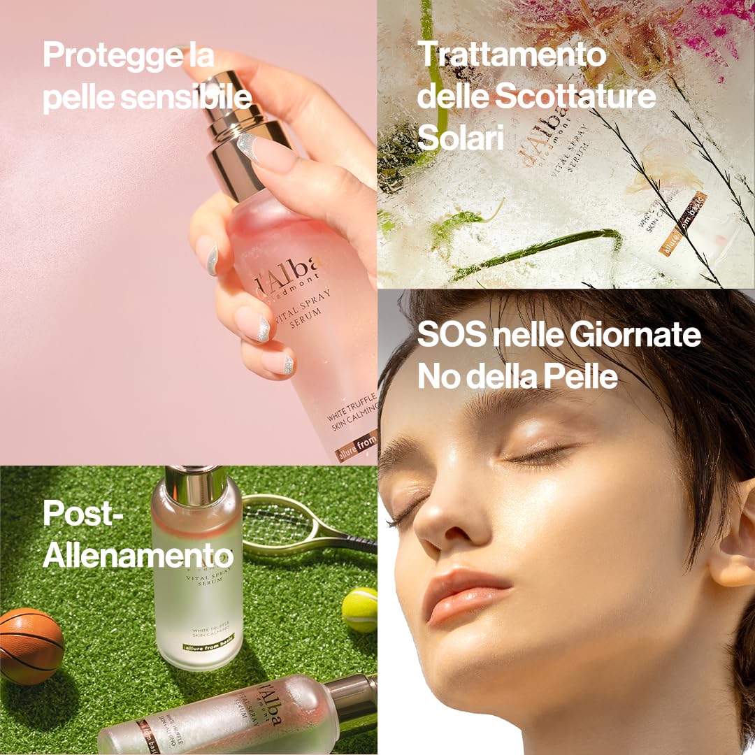 d'Alba Siero Vital Spray Serum al Tartufo Bianco Italiano, Siero Vitalizzante, Idratante, Lenitivo, Calmante per Viso, Soluzione per Pelli Arrossate e Sensibili, Cura della Pelle Coreana