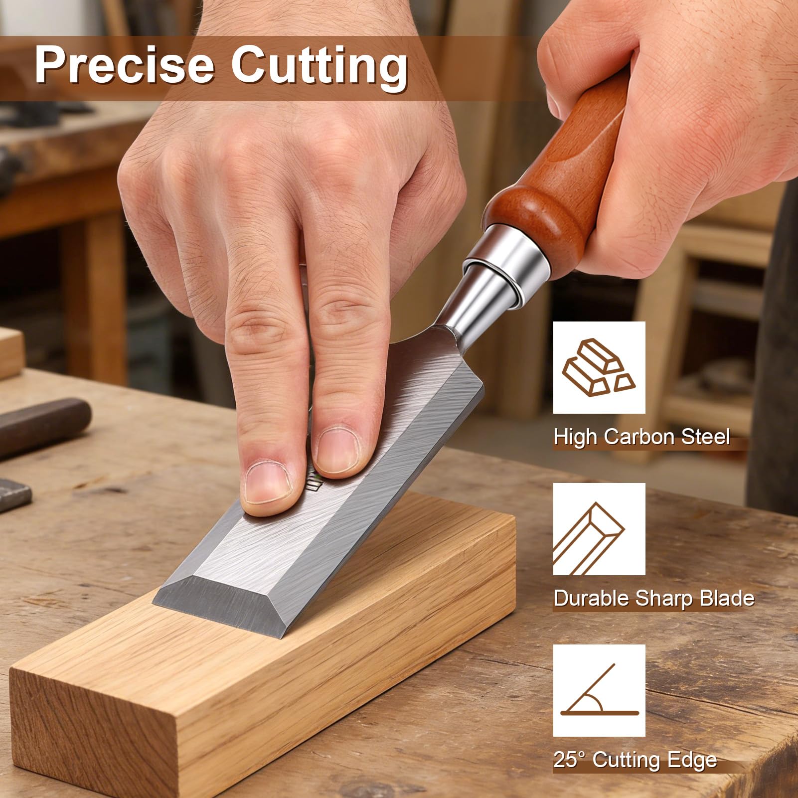 Juego de Formones para Madera Profesional, 10 Cinceles de Carpintería (6-50mm) con Mango de Madera, Piedra de Afilar, Guía y Caja de Almacenamiento | Herramientas para Tallar y Bricolaje
