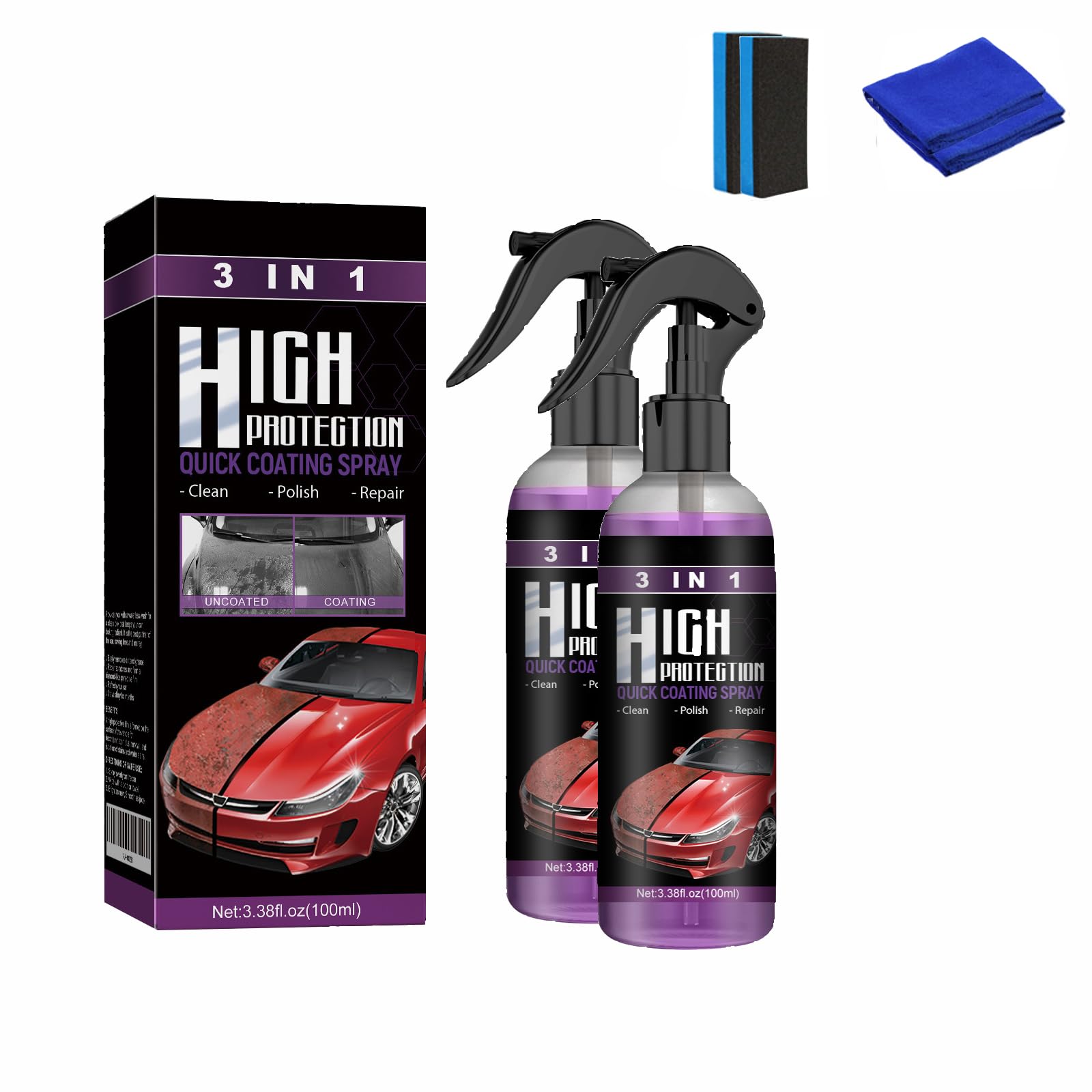 Turbo Shine Nexa, 3-in-1 Car Paint Spray - High Protection Fast Coating for Metal, Tools, Cars, Scratch Remover & Color Change Kit (2Pcs)