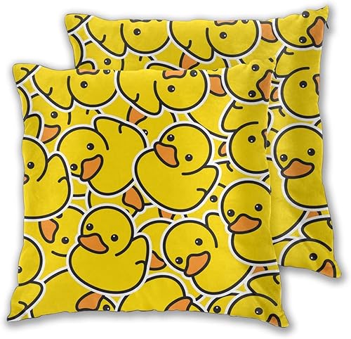 Miniatura 9 de Fiokroo Juego de 2 fundas de almohada de goma con diseño de patos de dibujos animados amarillos, fundas de almohada cuadradas para sofá, dormitorio,