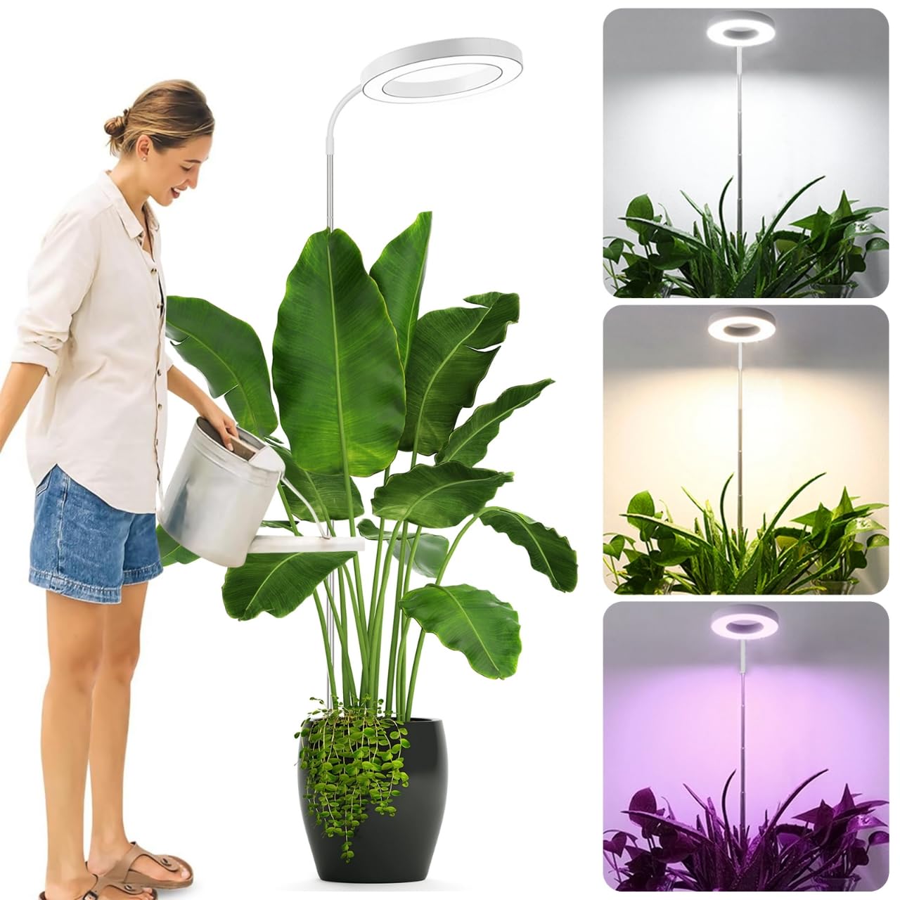 Pflanzenlampe LED Vollspektrum, Grow Lampe für Zimmerpflanzen, 72 LEDs Pflanzenwachstumslampe, Höhenverstellbar Bis 160 cm, 3 Farbmodi mit 360°Schwanenhals,Timer (3/9/12 Stunden),10 Helligkeitsstufen
