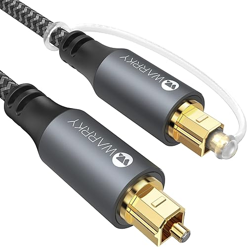 Warrky Cable de audio óptico, cable óptico de 6 pies para barra de sonido nailon trenzado, funda de metal delgada, enchufe chapado en oro, cable de
