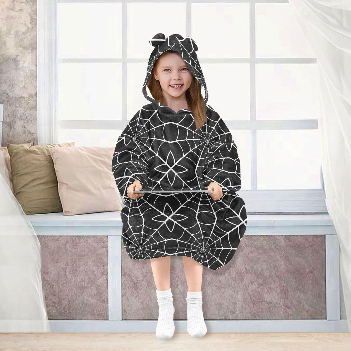 Pajęczyna pajęczyna ciemna dziecięca bluza z kapturem, oversize, sweter, Halloween, gotycki, dla chłopców i dziewcząt w wieku 3-14 lat