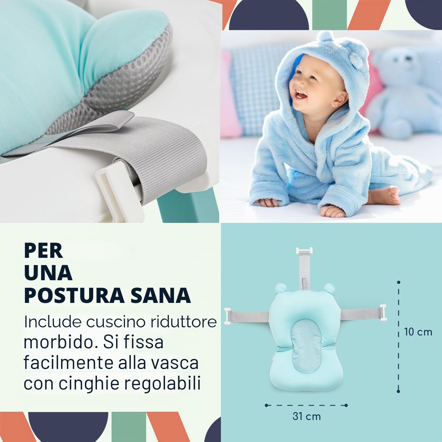 Babify Shower - Vasca pieghevole per bebè, cuscino incluso, pieghevole, ultra compatto, antiscivolo, colore: menta