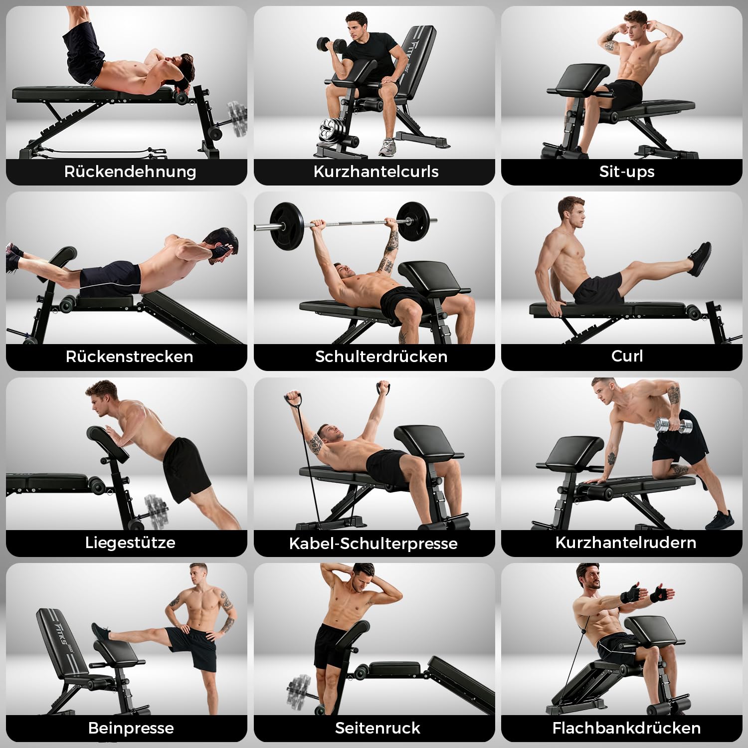 Hantelbank für Zuhause, Verstellbare&Klappbare Hantelbank Multifunktion, Belastung 400KG, Fitnessbank Verstellbarer mit 7-Fach Rückenlehne&3-Fach Sitz, Ganzkörpertraining Home Gym