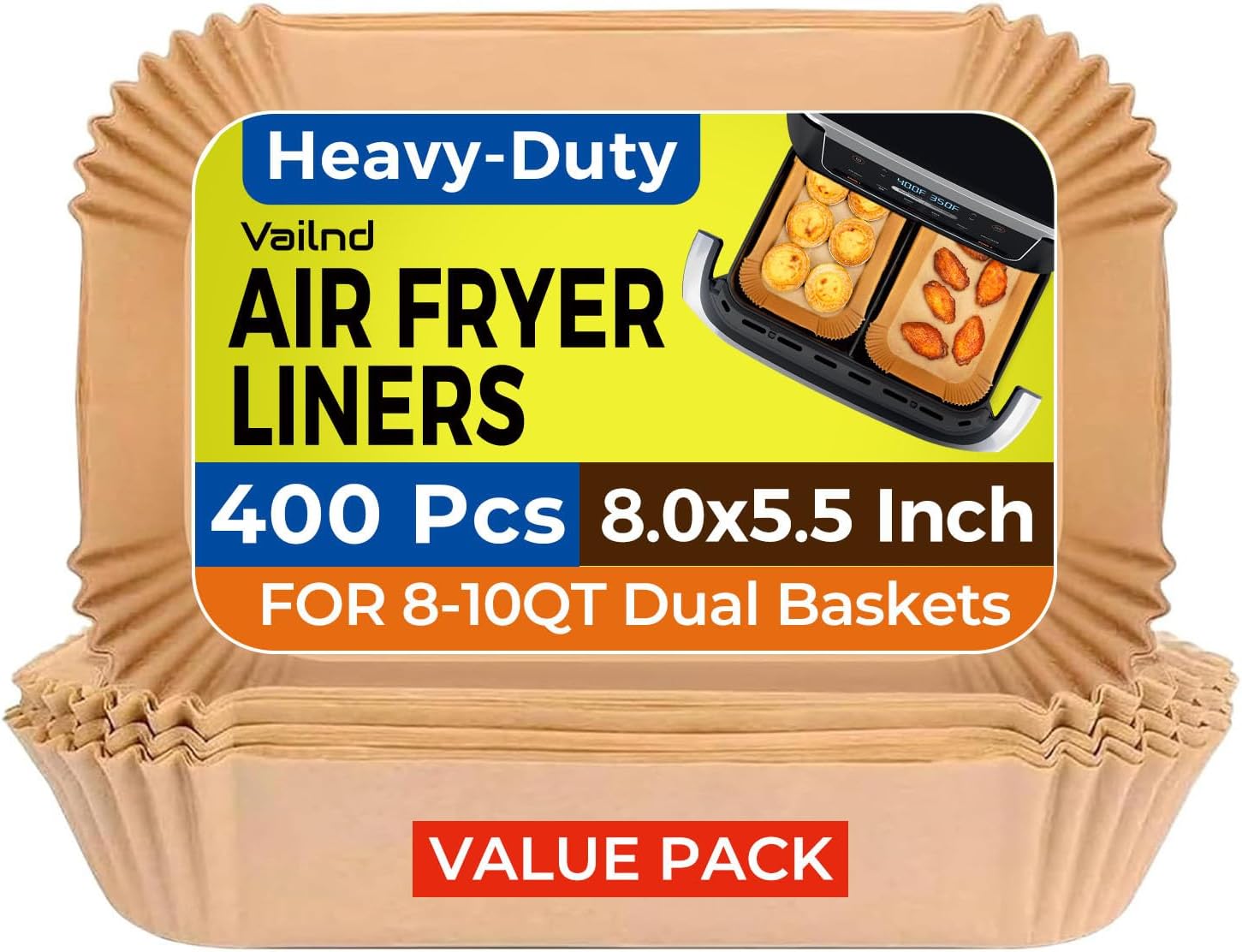 400Pcs Air Fryer Liners Disposable for Dual Basket, 8×5.5 Inch Parchment Paper Sheets, Rectangular Baking Liners for Ninja DZ201 DZ401, Chefman/COSORI 2-Basket Air Fryer, Oil Proof & Non-Stick 400Pcs Air Fryer Liners Disposable for Dual Basket, 8×5.5 Inch Parchment Paper Sheets, Rectangular Baking Liners for Ninja DZ201 DZ401, Chefman/COSORI 2-Basket Air Fryer, Oil Proof & Non-Stick