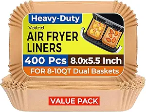 400Pcs Air Fryer Liners Disposable for Dual Basket, 8x5.5 Inch Parchment Paper Sheets, Rectangular Baking Liners for Ninja DZ201 DZ401, Chefman/COSORI 2-Basket Air Fryer, Oil Proof & Non-Stick
