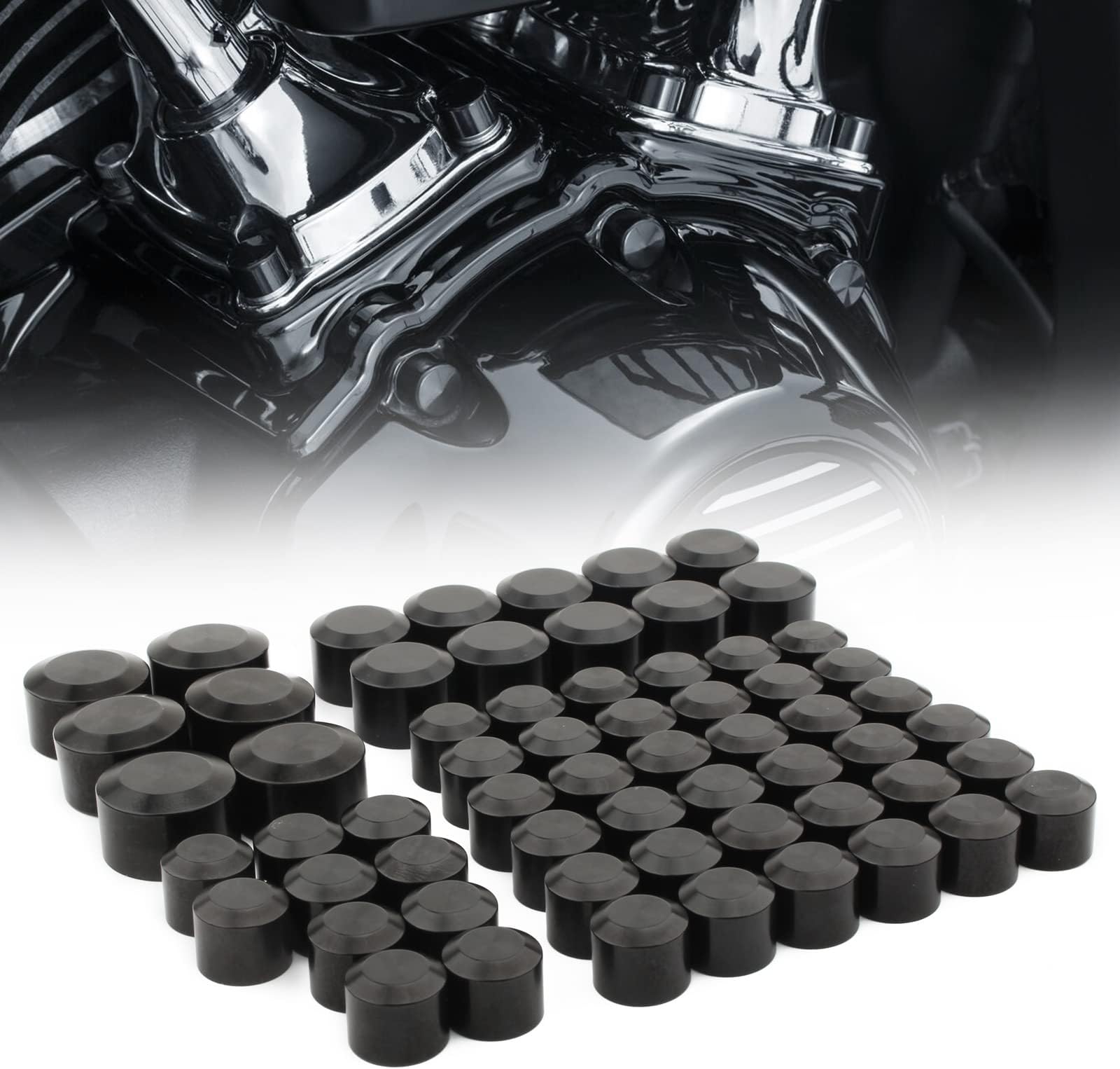 Motorcycle Bolt Covers Head Bolt Toppers Caps Kit for Harley Touring Road King Street Glide Road Glide Softail Twin Cam 2017-2022 (Pack of 62)