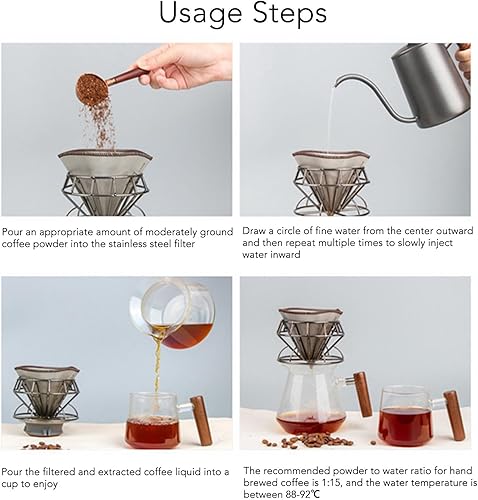 Miniatura 4 de Filtro de café de malla, filtro de café reutilizable, resistente filtrado fino de acero inoxidable 304 para oficina (S para 1 a 2 tazas)