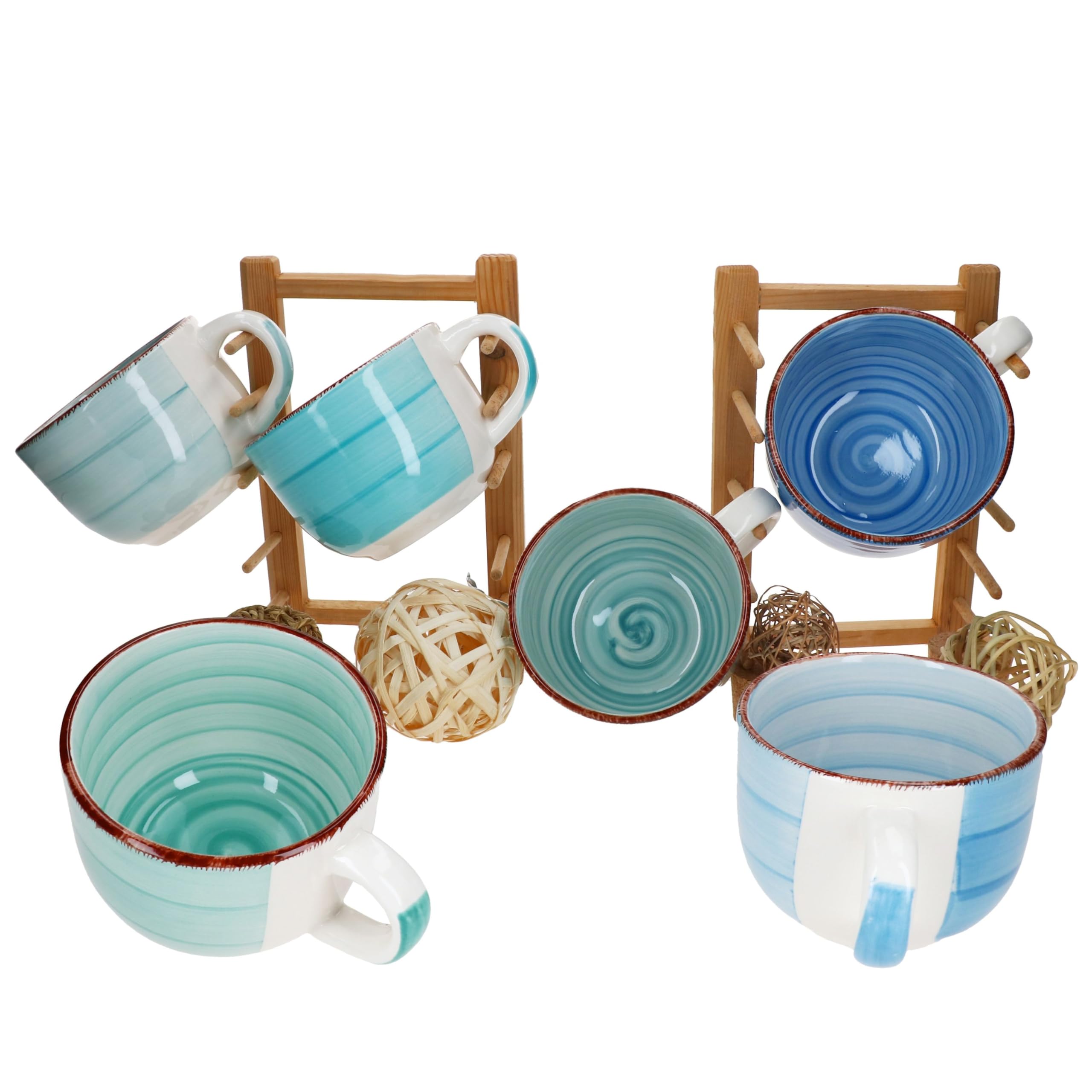 MamboCat Leopard Lampart Set di 6 tazze da caffè in gres porcellanato con motivo leopardato stravagante, set di tazze da caffè per 6 pers. - Caffettiera grande con manico, 6 pezzi