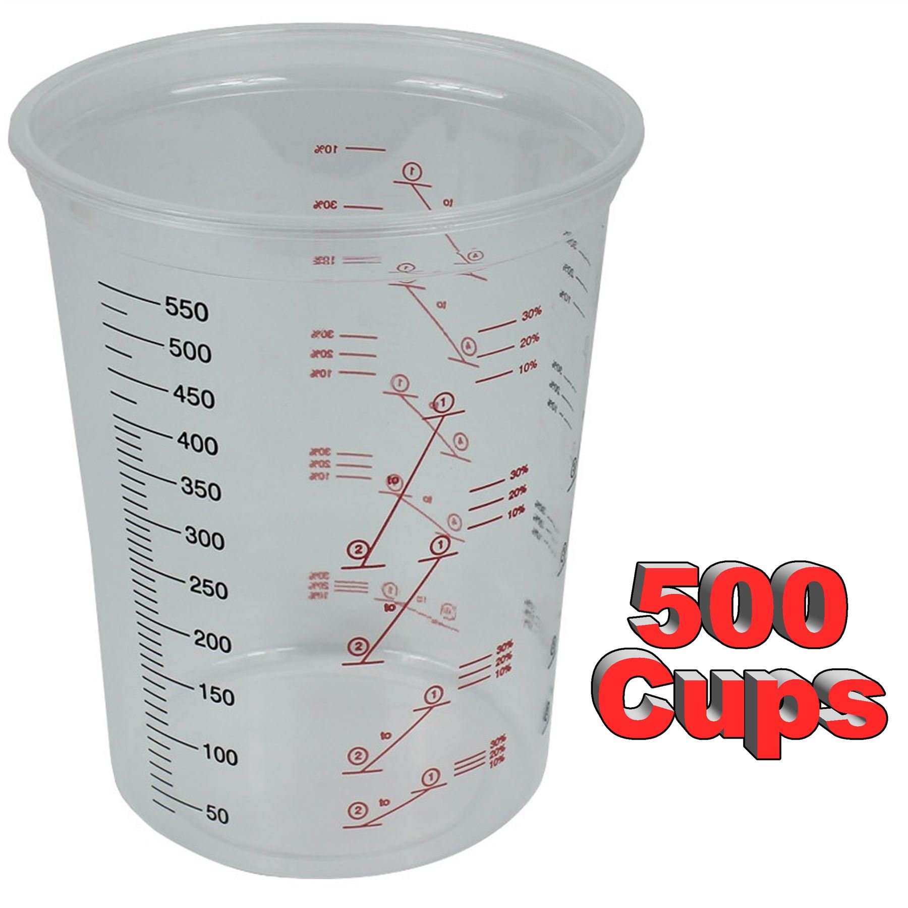 Starchem Plastic Polypropylene Paint Mixing Cups 600cc - Pack 500 - Inside Cup Flat for Easy Stirring - Accurate Metric Measurements