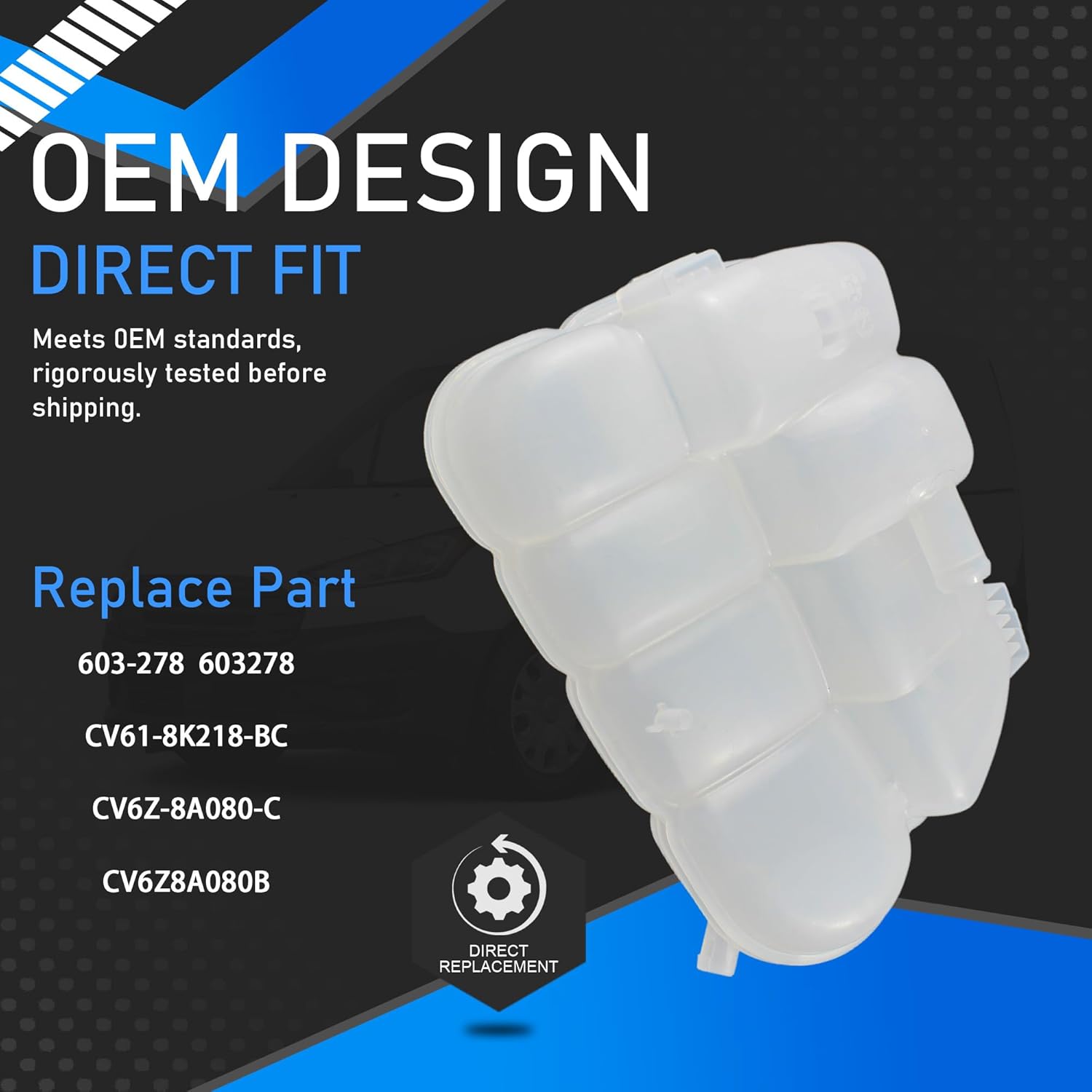 Engine Coolant Reservoir Tank with Cap Compatible with 2013 - 2016 Ford Escape, 2013 - 2018 Ford Focus, 2014 - 2020 Ford Transit Connect, Coolant Reservoir Replaces 603-278 CV6Z8A080C