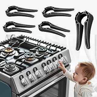 Gas Stove Knob Locks, Baby Oven Lock Child Safety Stove Guard & Gas Knob Safety Covers, Baby Proof Oven Lock, Durable Design Prevent Accidental Touch(5 Pack)