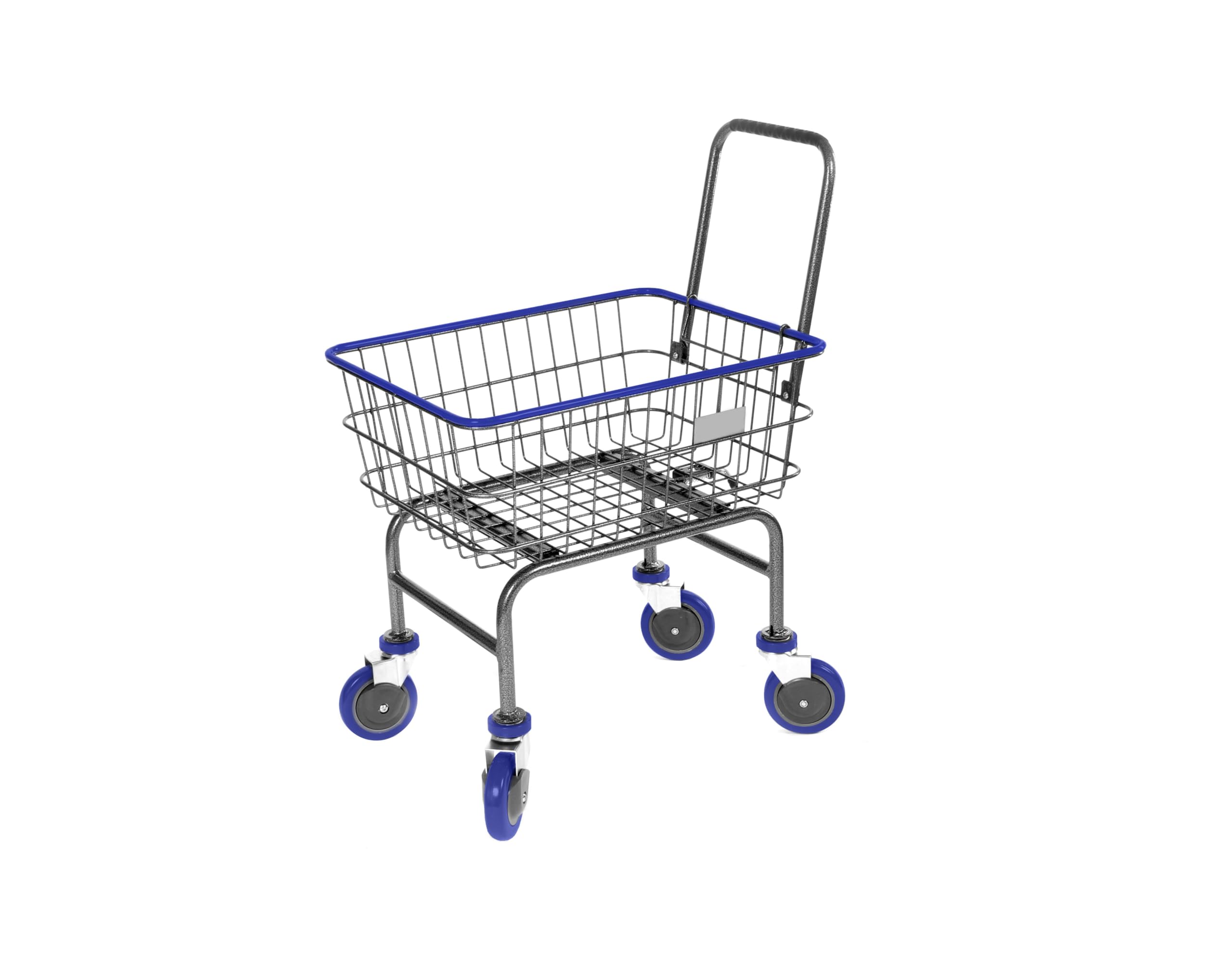 Rolling Laundry Cart with Wheels, Metal Wire Basket, Heavy Duty Utility Cart (Blue)