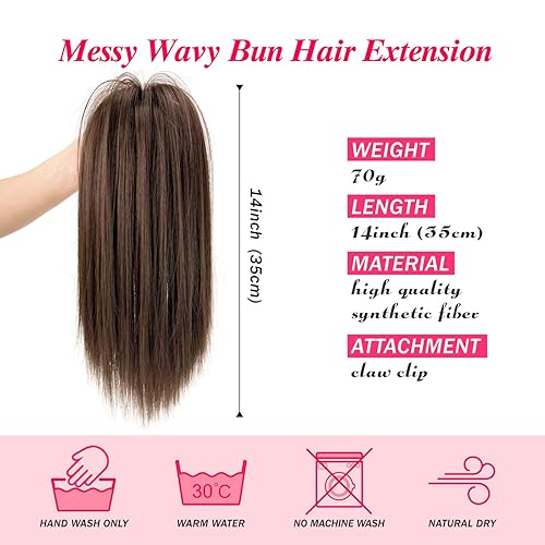 Miniatura 2 de Adancyler Moño desordenado con clip de pinza de 14 pulgadas, ligero, esponjoso, lacio, extensión de cola de caballo para coleta, extensiones de