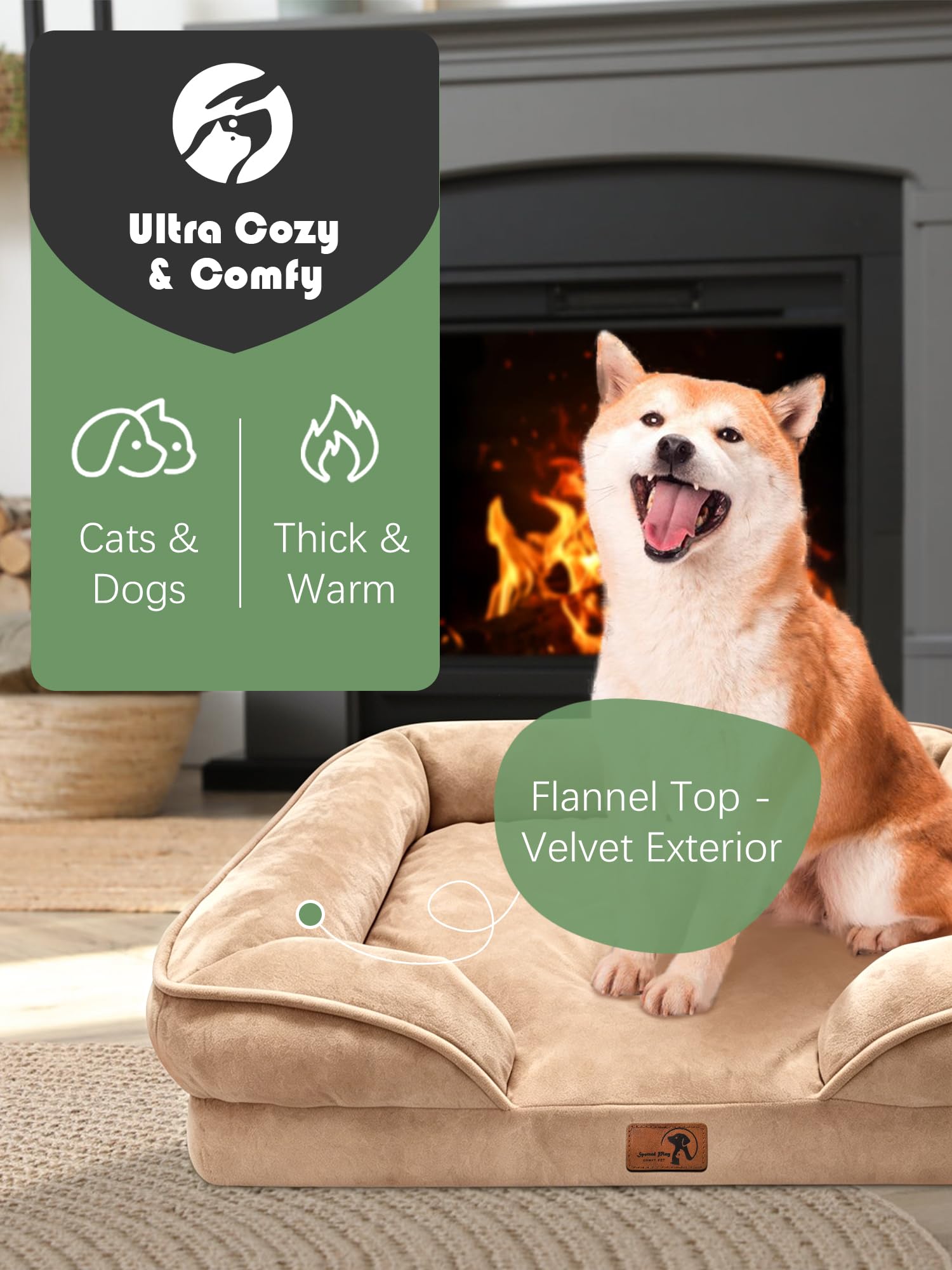 Spotted Play Orthopedic Dog Bed with Sides - Sofa Beds for Medium Dogs, Supportive Foam Pet Couch Bed with Washable Removable Cover, Waterproof Lining and Non-Slip Bottom, Brown - M view 2
