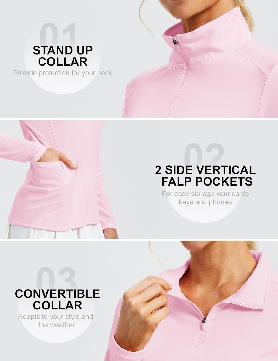 MAGCOMSEN Women’s Long Sleeve UV Protection 1/4 Zip Pullover Quick Dry Lightweight Golf Hiking Workout Tops for Summer