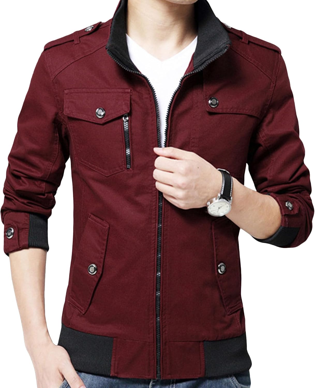 Maiyifu-GJ Men's Cotton Lightweight Trucker Jacket Slim Zipper Denim Jackets Spring Fall Casual Biker Jean Coat