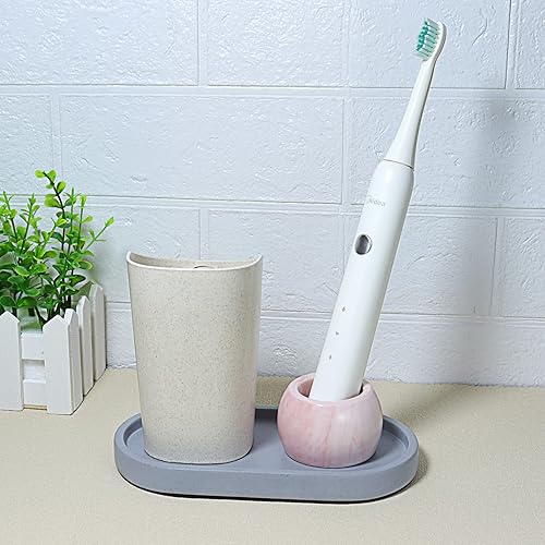 Miniatura 10 de Soporte pequeño de cerámica para cepillo de dientes eléctrico para encimera de tocador de baño, juego de 2, gris