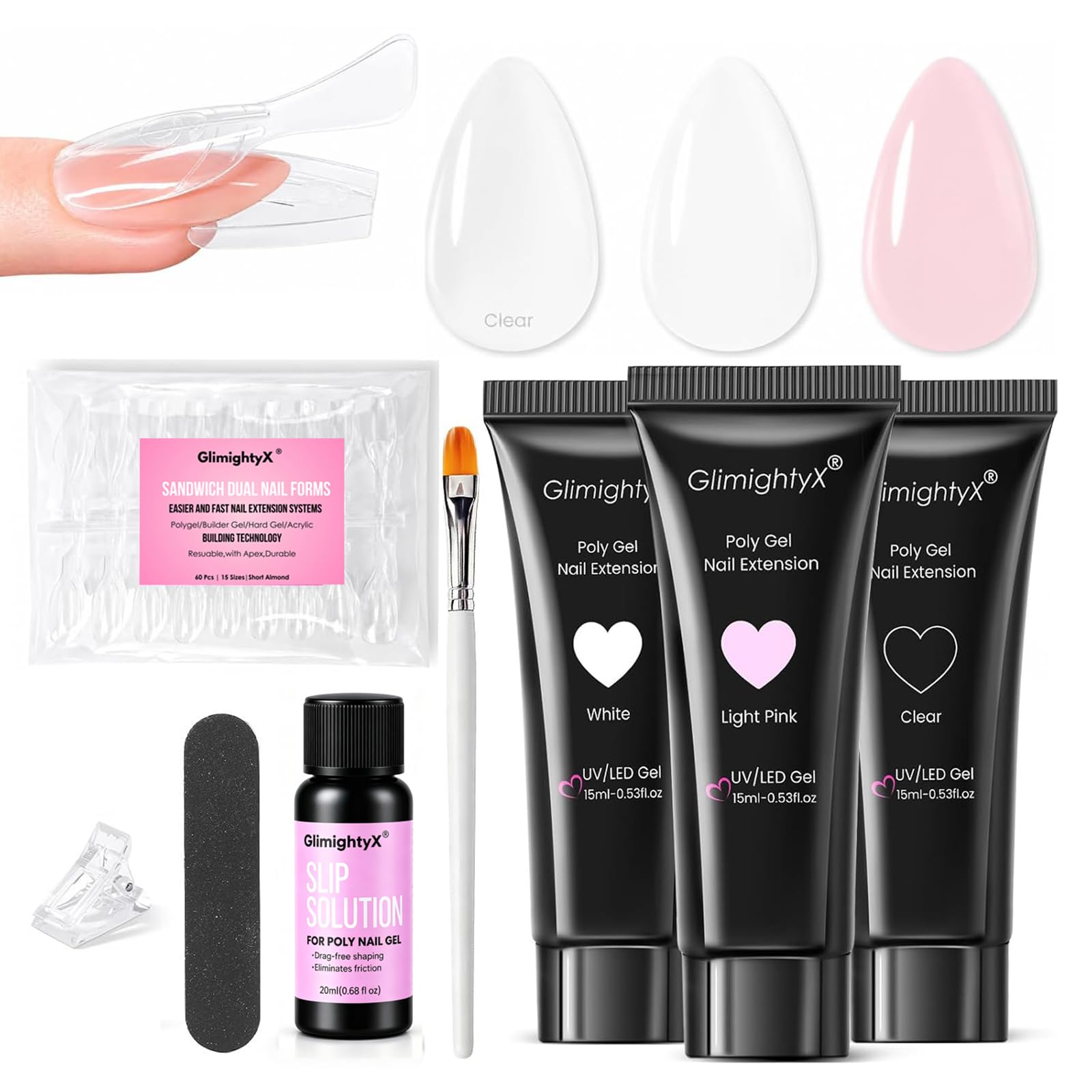 GlimightyX Polygel Toenail Kit - Clear, Pink & White -13 GlimightyX Polygel Toenail Kit - Clear, Pink & White -13