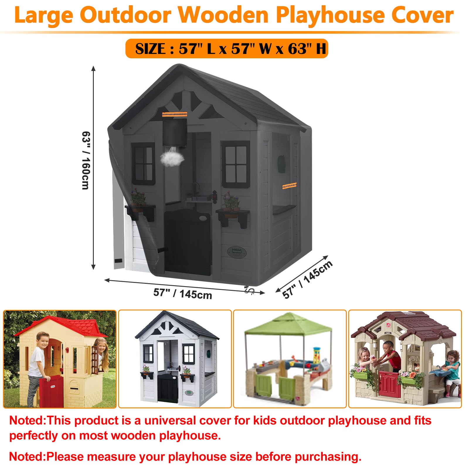 Aufgewertet Spielhaus Outdoor Abdeckplane Wasserdicht 420D Oxford Gartenhaus Abdeckung mit Reißverschluss L145xW145xH160cm