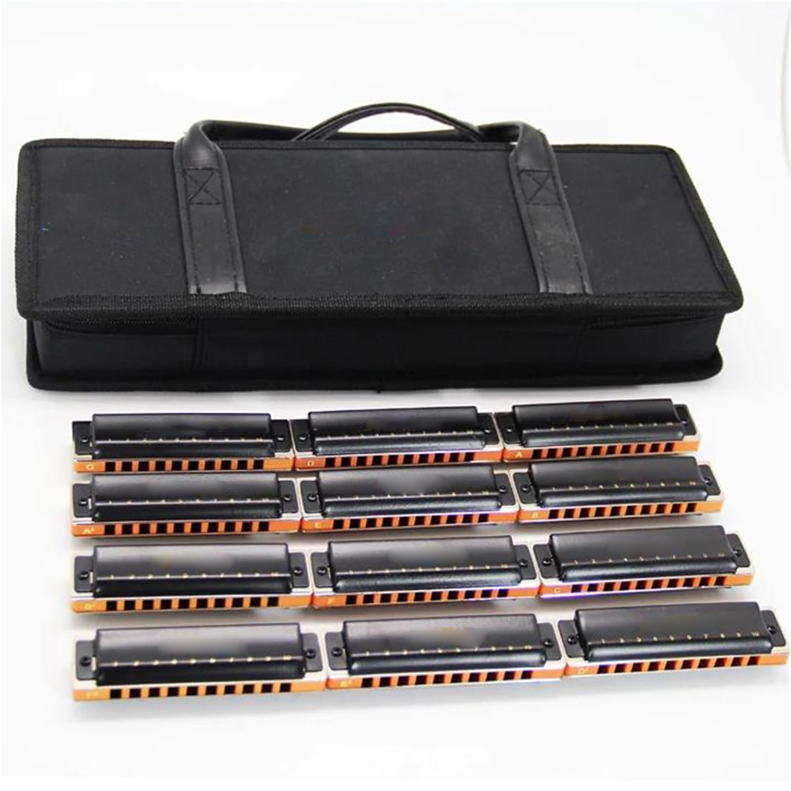 Harmonijka Ustna Dla Początkujących Profesjonalna Harmonijka Blues Harp 12 Klawiszy Zestaw Muzyczny Metalowe Stroiki Muzyka Czarny(Black)