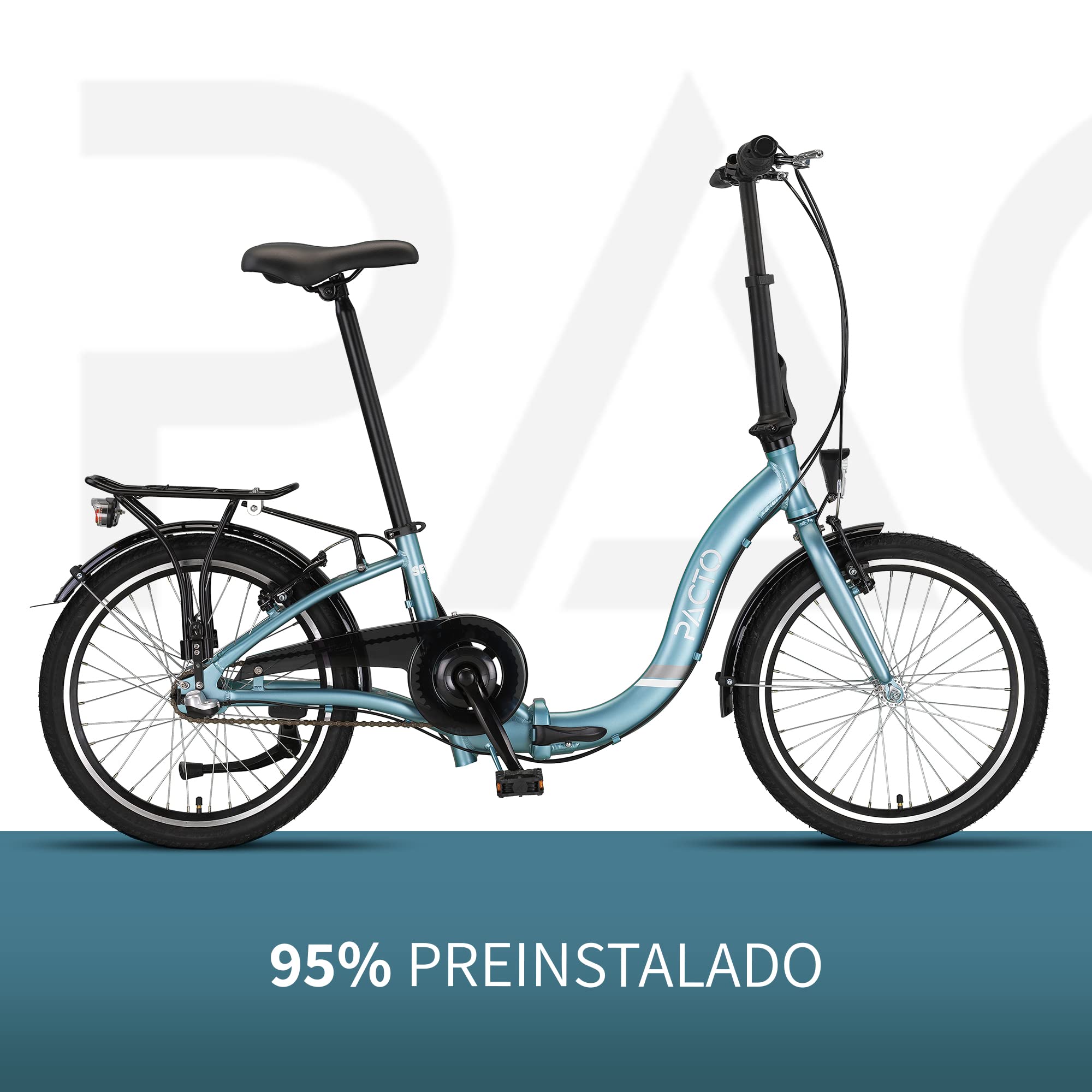 PACTO Seven Bicicleta Plegable - Bicicleta Holandesa - 27 cm Marco de Aluminio - 20 Pulgadas Llantas de Aluminio - 3 Engranajes Shimano Nexus - Frenos de Disco - Fácil de Plegar
