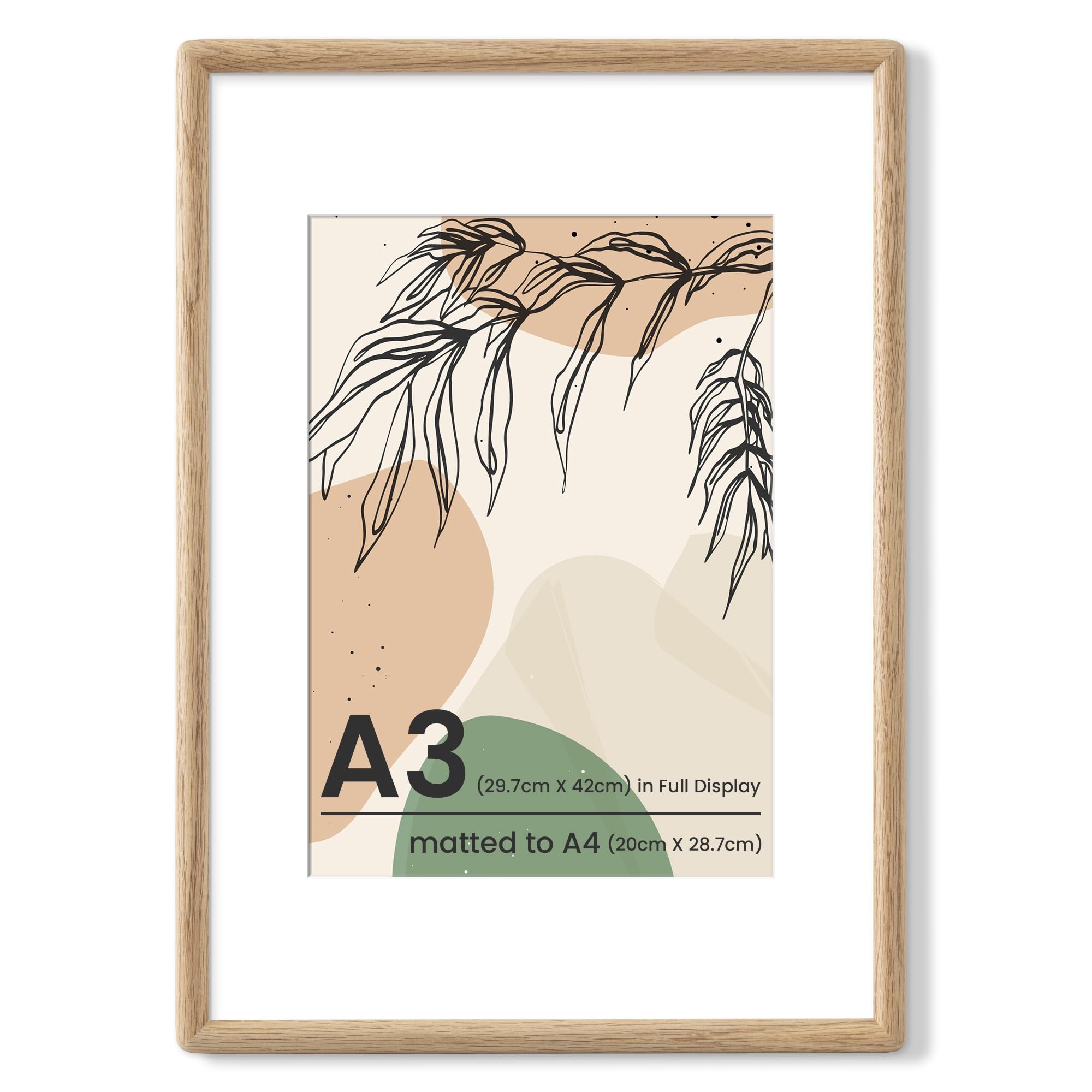Axeman A3 Picture Frame, USA-Sourced Oak Wood Frame with Real Glass, Rounded Corner A3 Oak Frame with A4 Mount, Wall Hanging — image 1