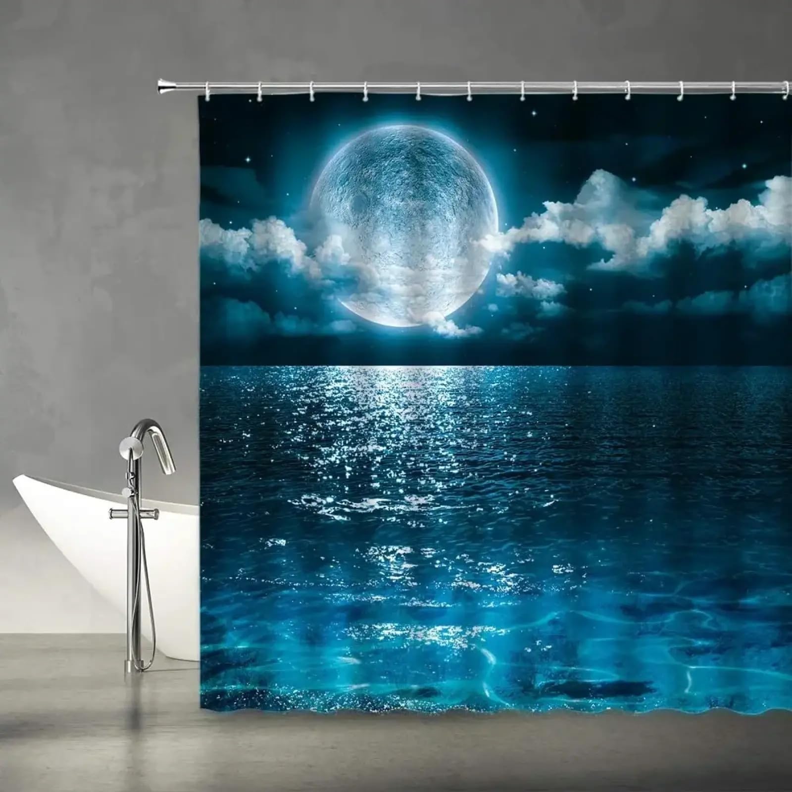 Rideau de douche lune imperméable et lavable 157x183cm