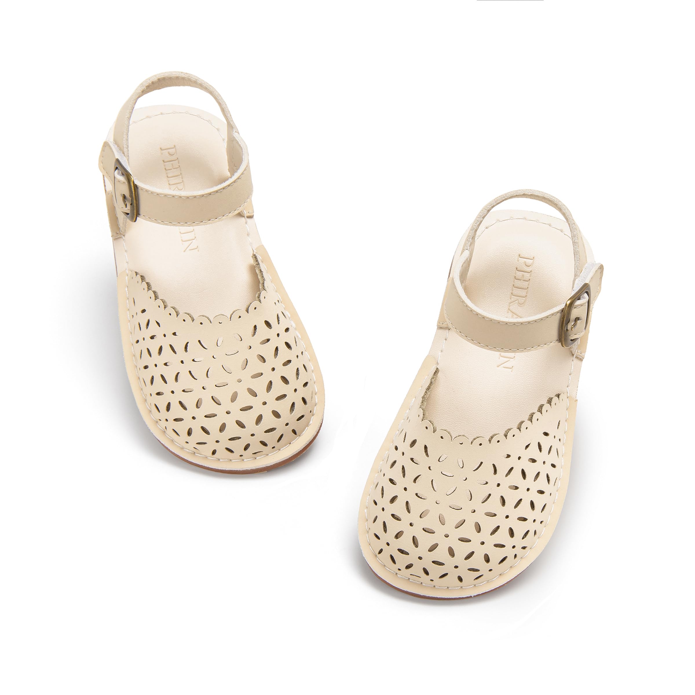 PHIRAMIN Toddler Little Girl Summer Sandals - Flower Girl Close Toe Dress Shoes Flats Wedding Princess