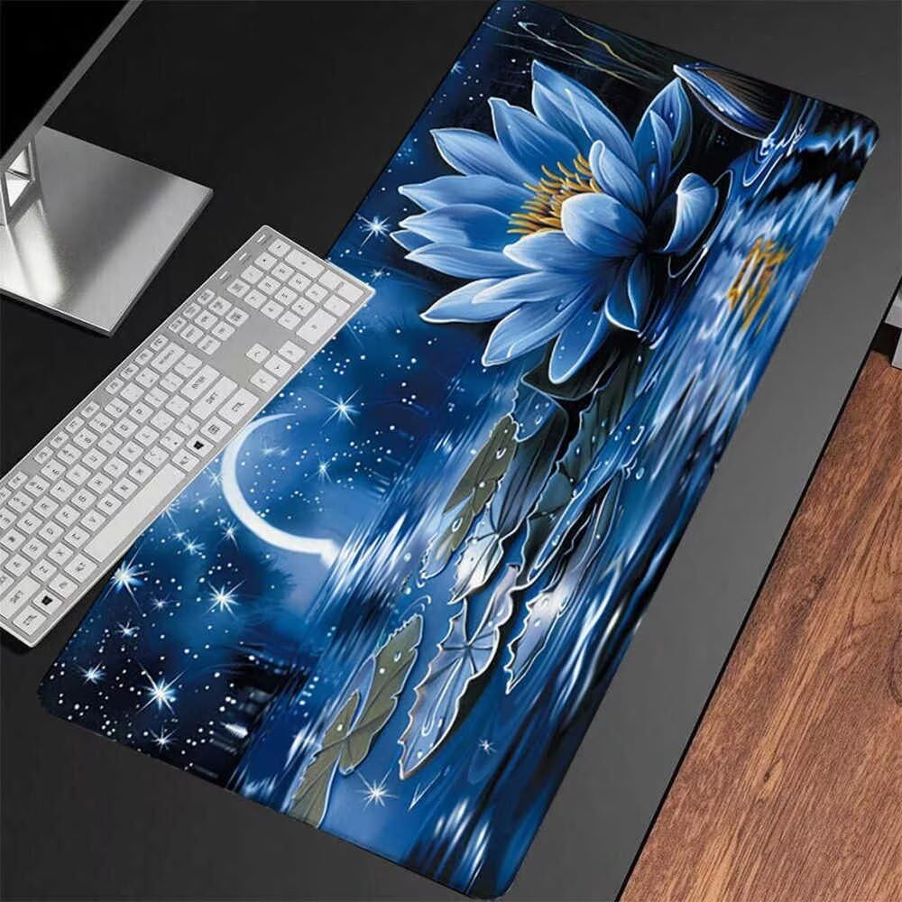 Alfombrilla Ratón XXL 150 x 80 cm, Tapete Escritorio Blanco, Impermeable Alfombrilla Ratón Gaming Loto, Bordes Cosidos Antideslizante Mousepad, Mejora la Precisión y la Velocidad 4-0