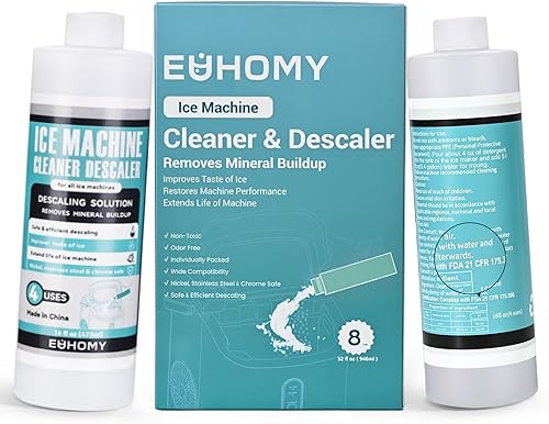 Miniatura 8 de EUHOMY Limpiador para máquina de hielo, descalcificadora, limpiador para máquina de hielo de 32 onzas líquidas (8 usos), solución universal ideal