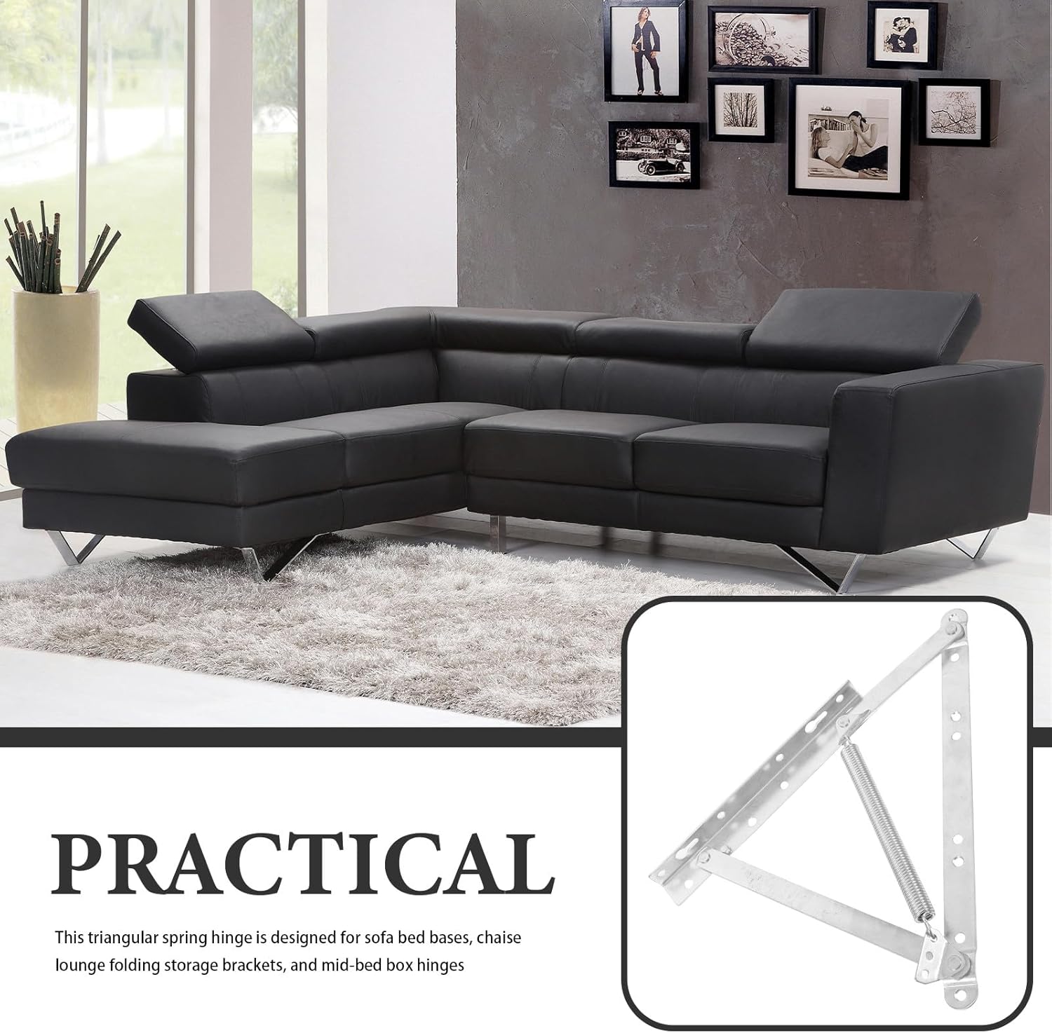 2Pcs Thickened White Zinc Triangular Spring Lifter Hinge for Sofa Bed Base Folding Sofa Bed Lifting Mechanism Box Support Hinge for Chaise Lounge Storage and Mid-Size